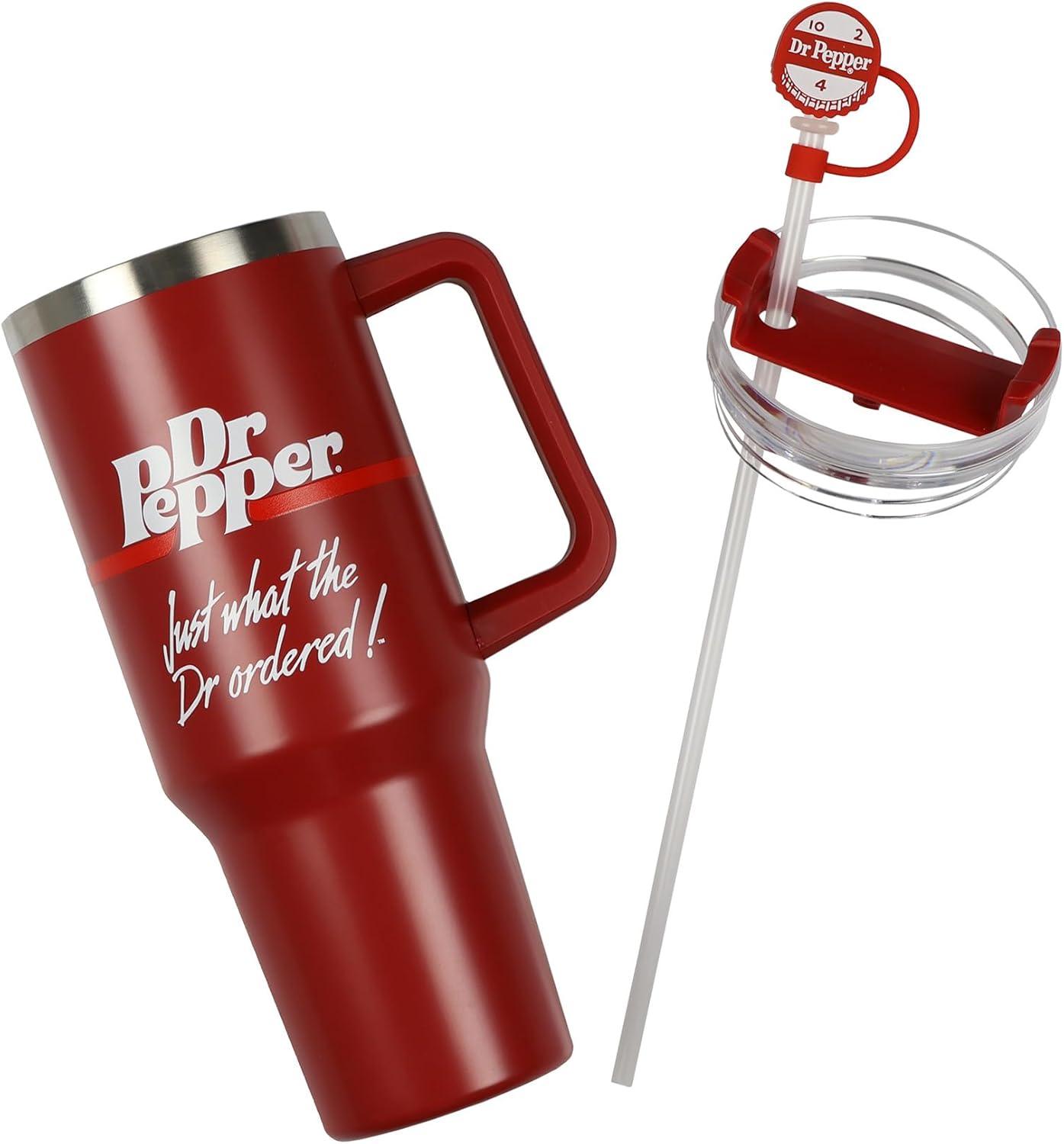 Culture Fly Dr Pepper 30-oz Stainless Steel Tumbler Cup Set with Handle Straw Cover Topper Retro Logo Keychain Insulated Travel Mug