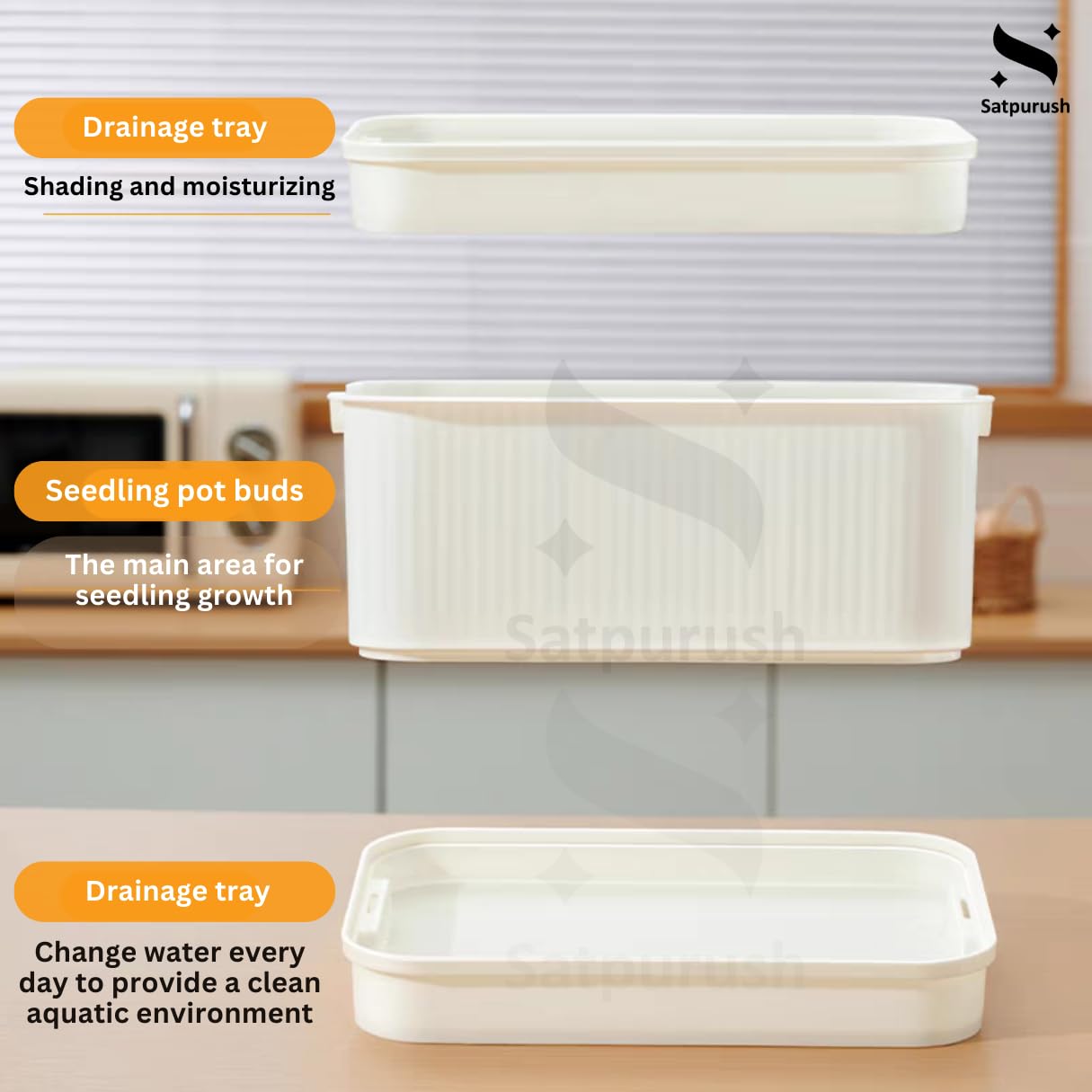 Satpurush Sprout Maker β Three-Layer Sprout Growing Kit (White), Durable Box for Microgreens, Hydroponic and Healthy Seed Cultivation. 1