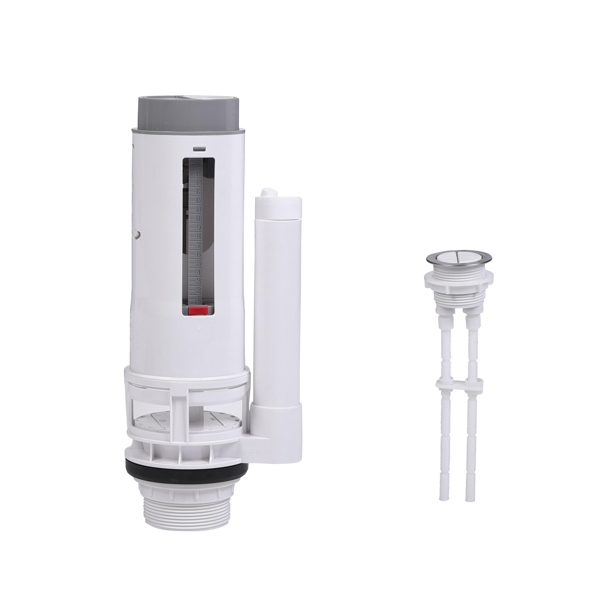 BKK HOME 2" Toilet Dual Flush Valve Two-piece, Adjustable with Ceramic Button, White ABS Plastic, Detachable Overflow Pipe, 38mm Installation Diameter