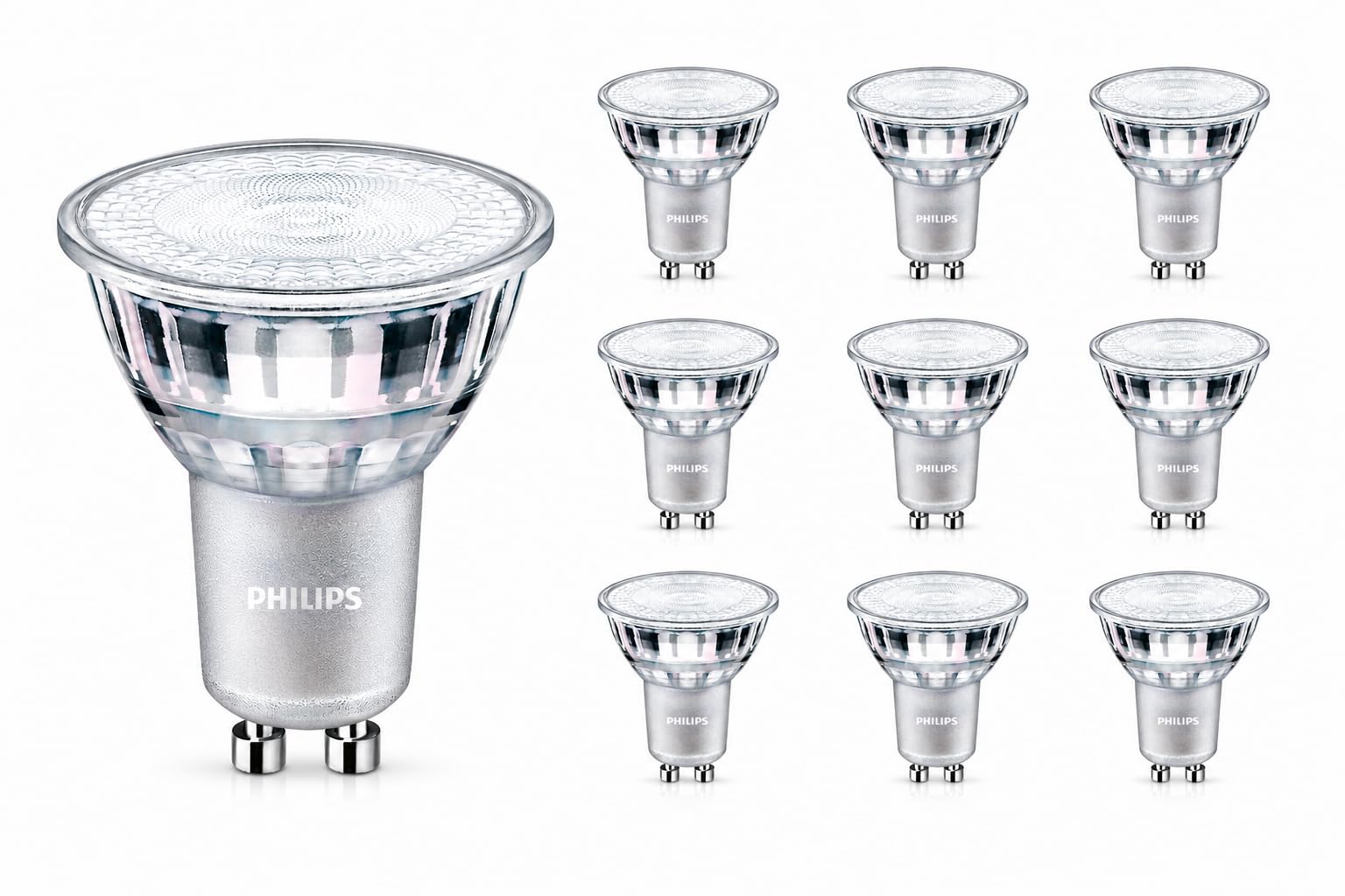 Philips MASTER Value LEDspot GU10, Weißes Licht, 5,5 W, PAR16, dimmbar mit Spezial-Dimmern, 3000 K, 80 W Äquivalent, 220-240 V, 10er SPARPACK