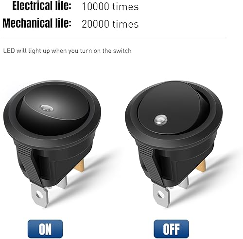 Vista 24 de Nilight 5 interruptores basculantes redondos impermeables con soporte de interruptores de arnés de cableado de 12 V 24 V LED azul iluminado