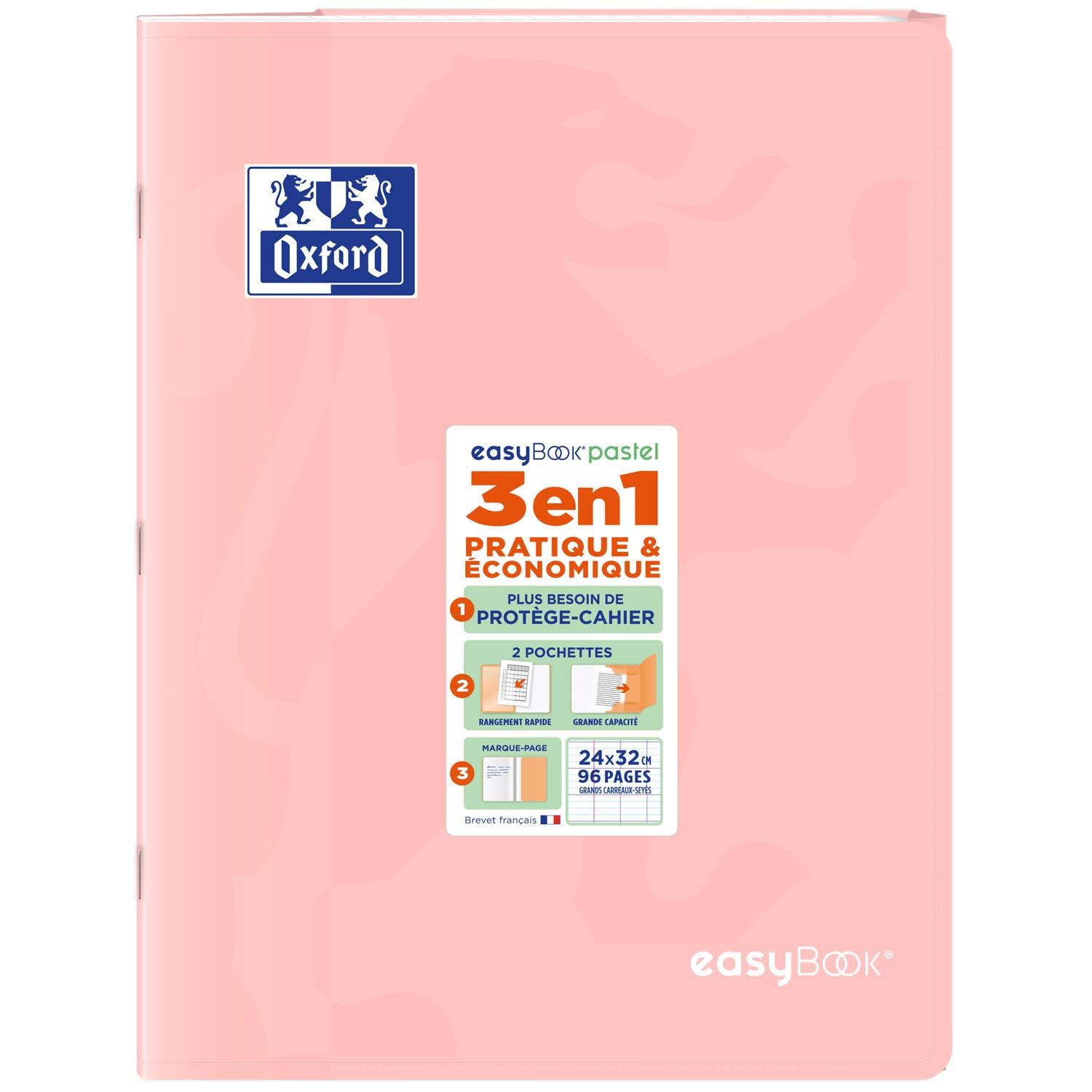 OXFORD Lot de 5 Cahiers piqûre EASYBOOK Pastel 24 x 32 cm 96p 90g grands carreaux coloris aléatoire