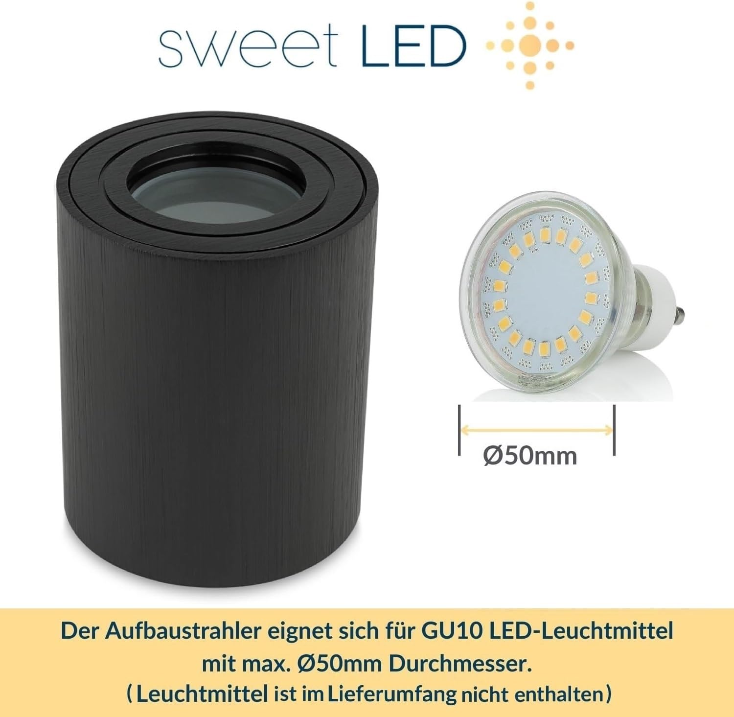 Sweet Led 4 Stück Aufbaustrahler Bad IP44 Aluminium GU10 Deckenspot 95mm Feuchtraum Badezimmer Nassbereich Aufbauleuchte 230V Aufbauspot – schwarz gebürstet, rund