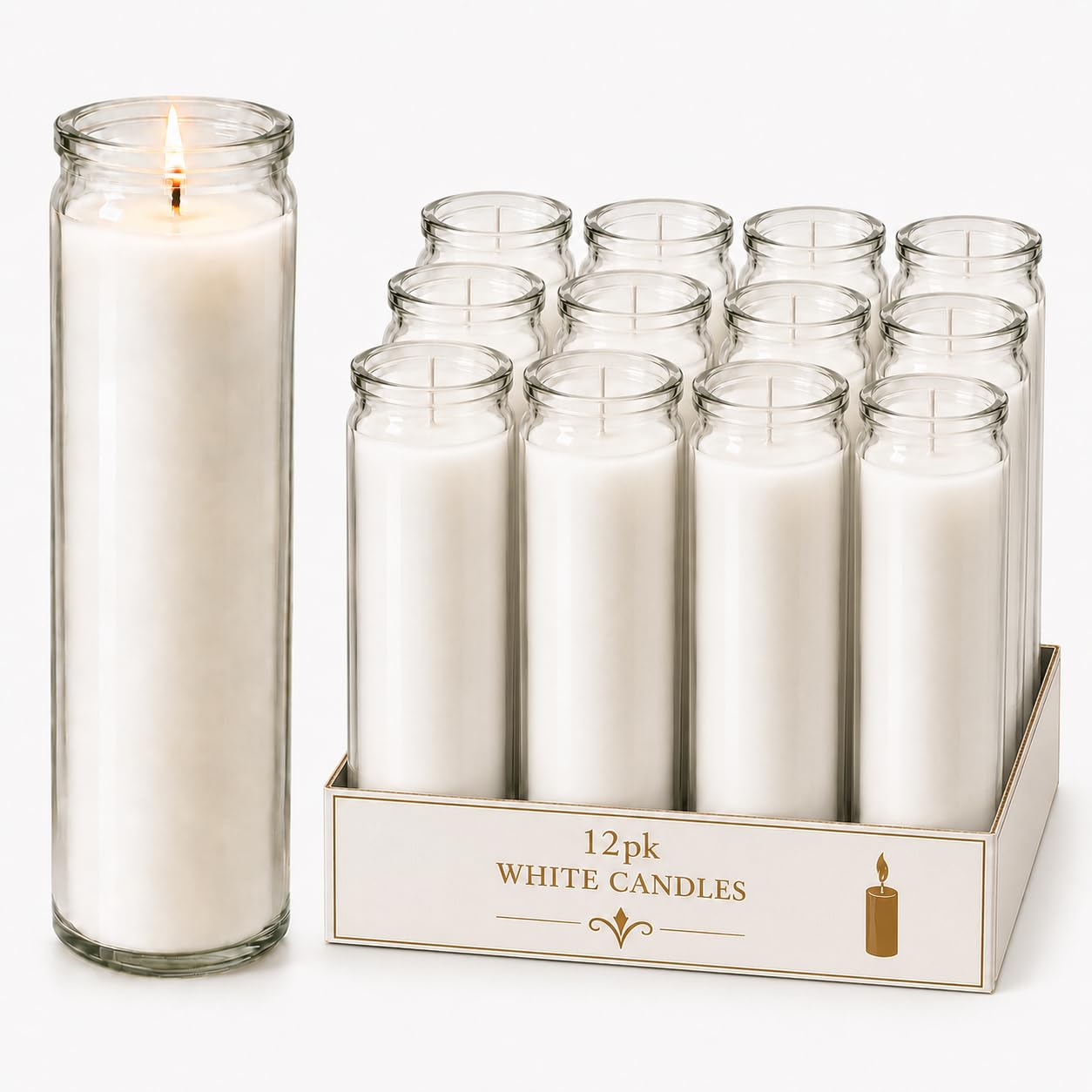 Photo 1 of White 8" Prayer Glass Candles - 12 Pack White Prayer Candle for Vigils, Prayers, Cemetery, Blessing Ceremonies| Bulk White Candles in Glass