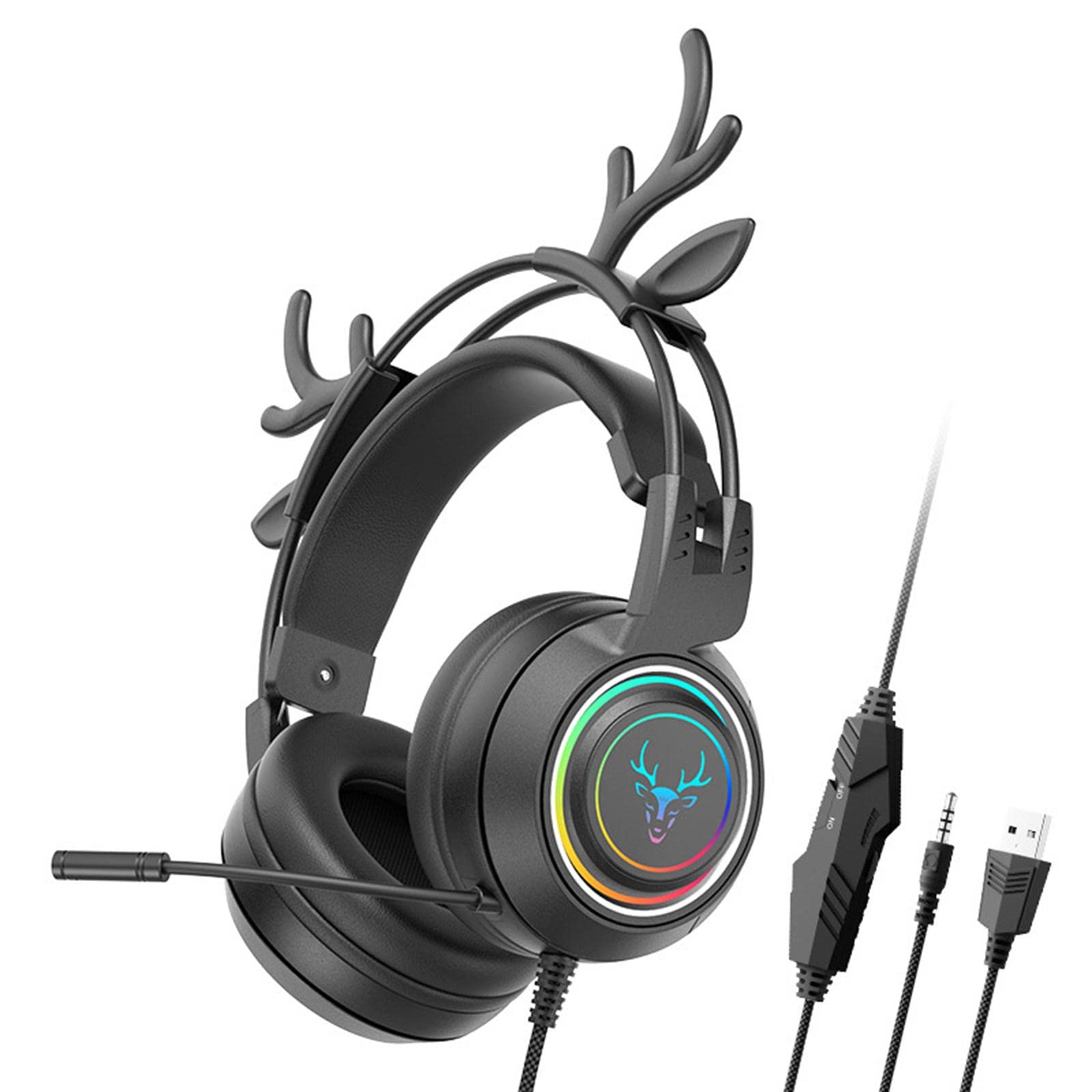 UJEAVETTE® Wired Gaming Headset with Microphone 3.5Mm USB Lightweight for Tablet Laptop Black-image-11