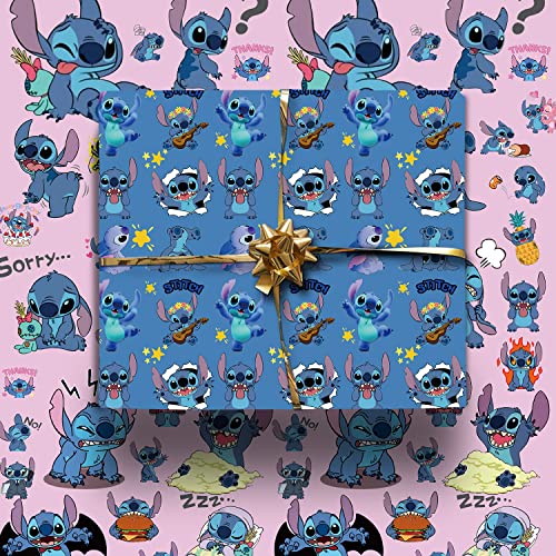 PADIEOE Stitch Wrapping Paper 2 Roll 43 cm x 3 m Gift Wrapping Paper Durable Surprises Gift Wrap Pack for Kids Birthday, Party Storage Festive Decoration - Image 6