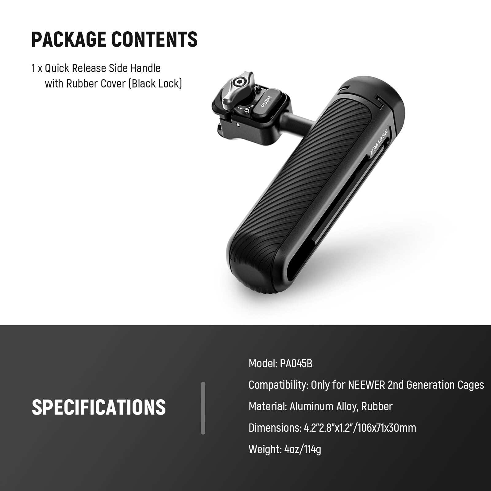 NEEWER Uchwyt boczny do szybkiego zwalniania tylko do klatek na telefon 2. generacji PA043 PA044 do iPhone 15 Pro Max/15 Pro, PA042 do Samsung S24 Ultra, z zakrytą zimną stopką, pinem zapobiegającym