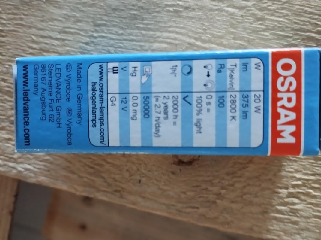 Osram Halostar Starlite 64425 S 20 W 12 V G4 Ciepła Biała 2800 Kelvin Lampa Halogenowa 300 Lumenów, Opakowanie 5 sztuk