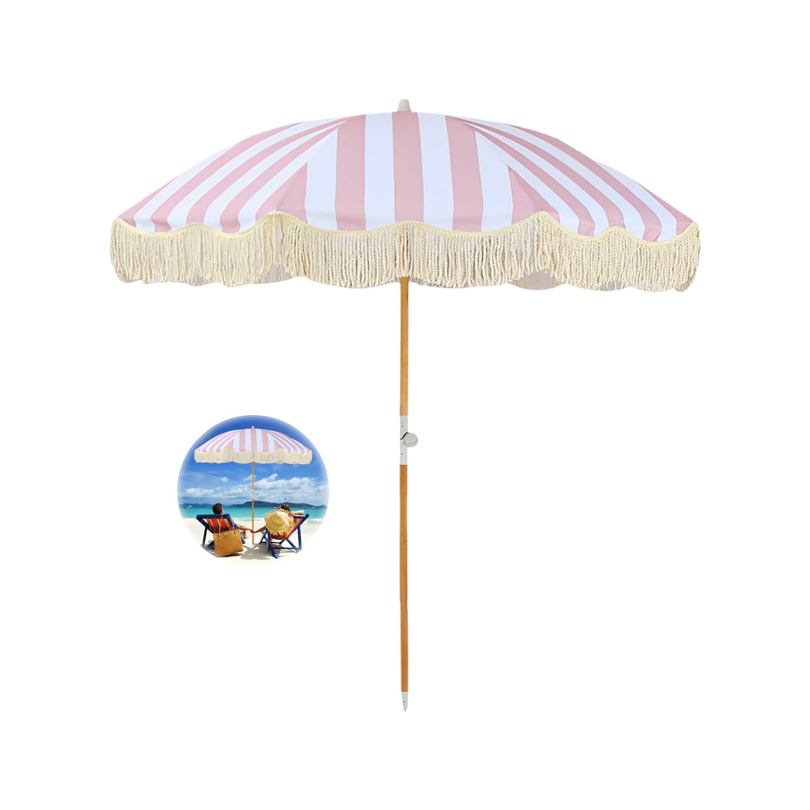 180cm Sombrilla Playa Antiviento Sombrilla Terraza Exterior Grande Inclinable Parasol Jardin Con Flecos Sombrilla De Playa Protección UV Con Bolsa De Transporte Para Balcón Jardín Terraza Playa/8 Vari