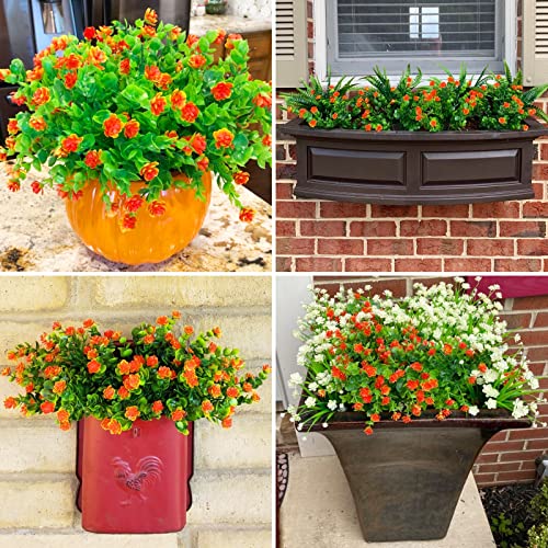 Turnmeon 8Pcs Boxwood Artificial Fall Flowers Outdoor Uv Resistant Fake Flowers,Faux Plastic Flower Greenery Shrubs Fall Plants For Indoor Outside Planter Home Garden Porch Fall Decor(Dark Orange) #TOP4