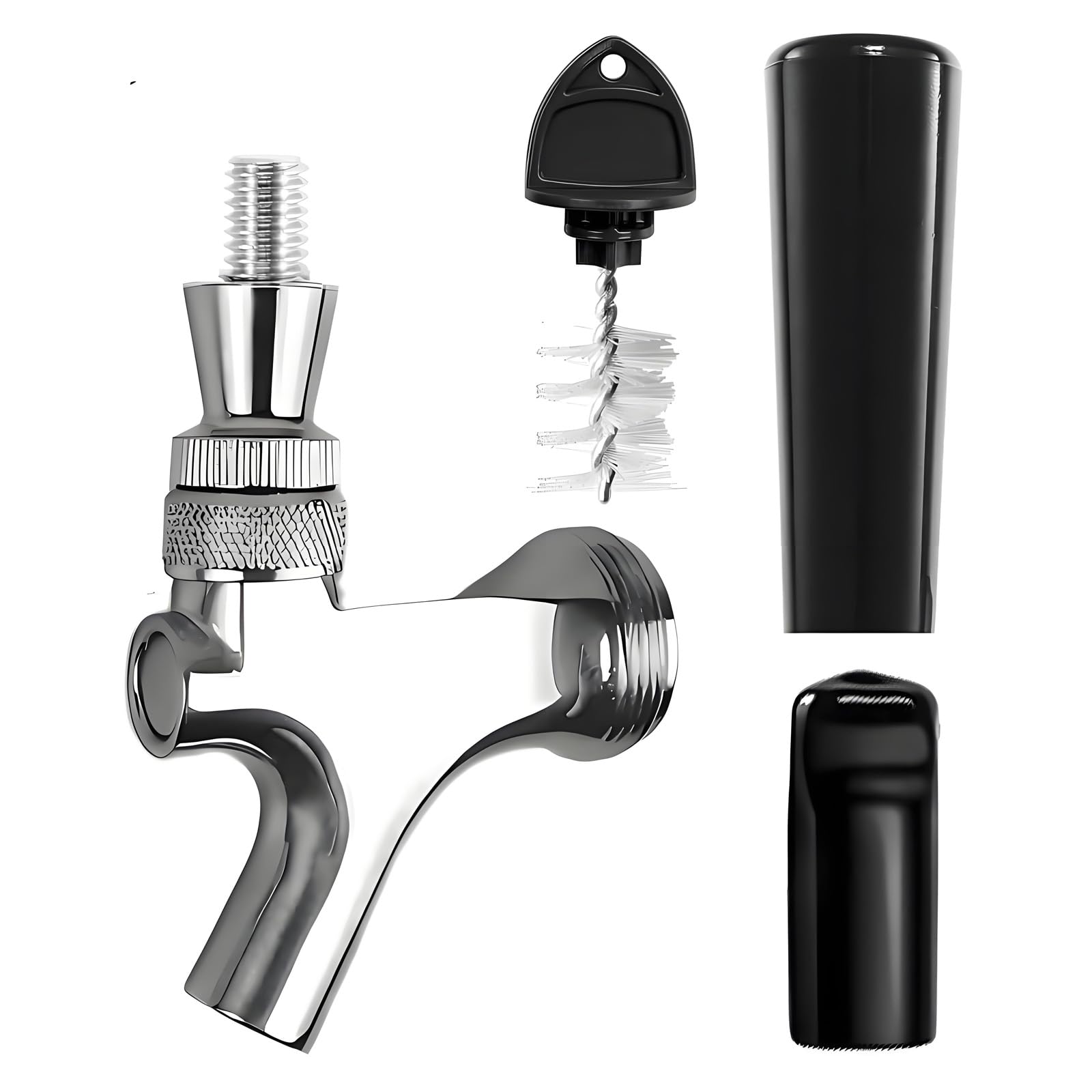 1 juego de grifo de cerveza de acero inoxidable 304, dispensador de cerveza de barril con asa, cubierta de boquilla y cepillo de limpieza para bar Kegerator Home (construcción de acero inoxidable) (1)