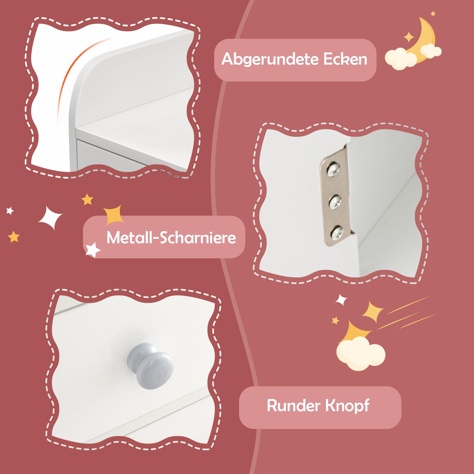 DREAMADE 2 in 1 Schminktisch Kinder mit Hocker und LED-Spiegel, Prinzessin Frisiertisch mit Schublade & Regal & Schrank, Make-up Kosmetiktisch, Kinderschminktisch aus Holz für Kinder (Weiß)