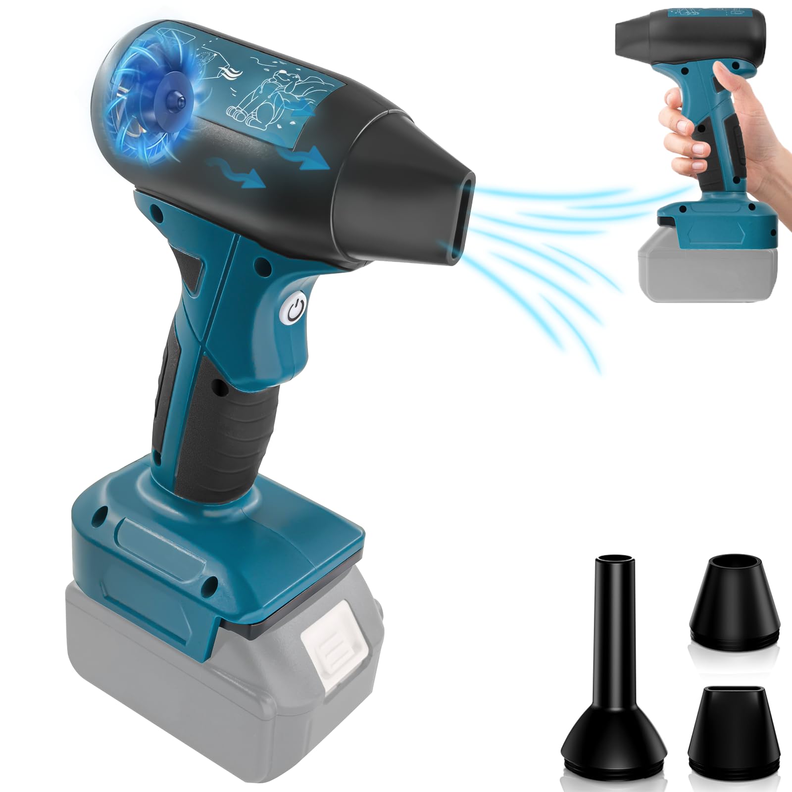 Mini Jet Blower Turbo Fan for Makita 18V Battery, 4-Speed Mini Blower, Air Duster, Industrial Fan, for Cleaning, Hair Drying, Car, Camping (No Battery)