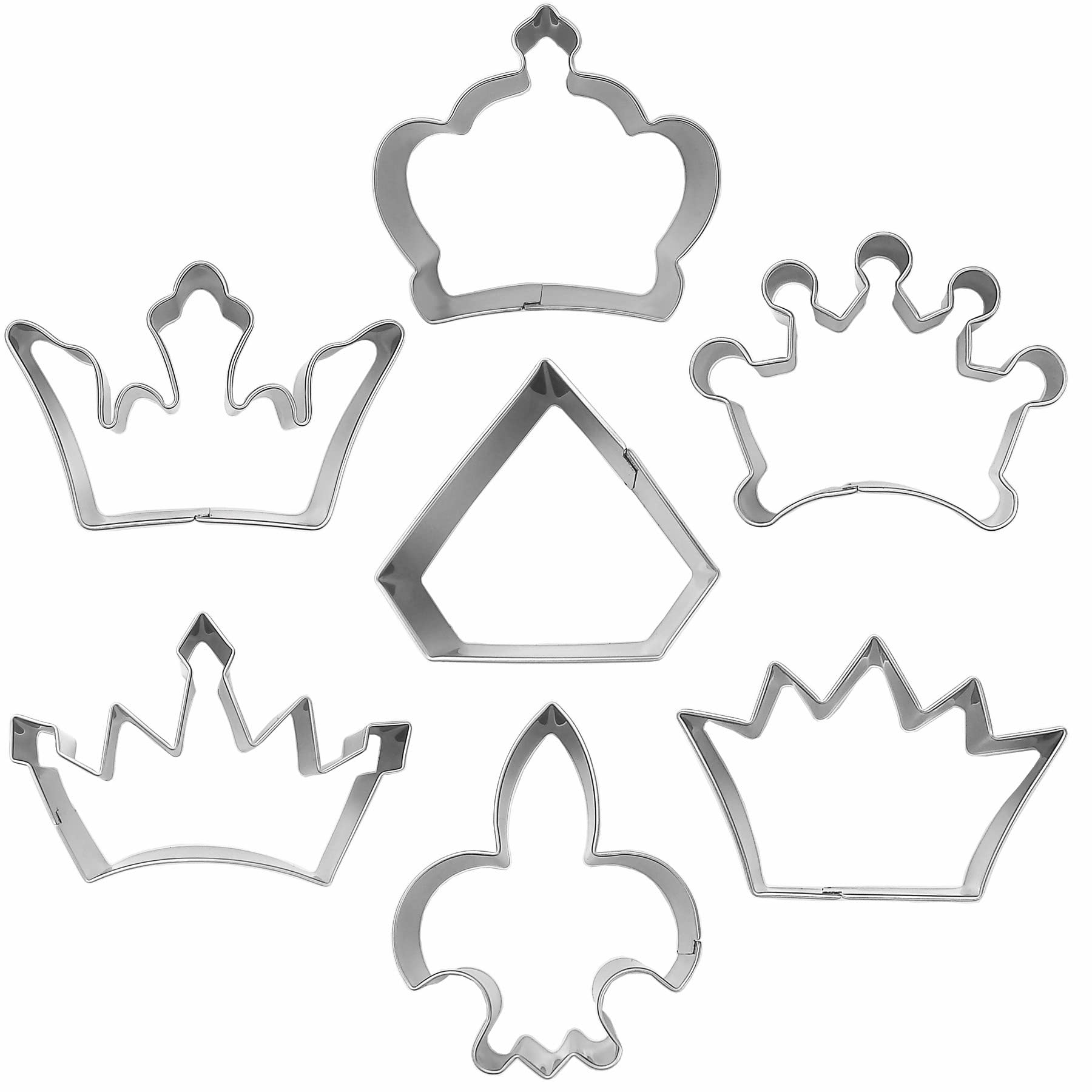 Crown - Juego de 7 cortadores de galletas de acero inoxidable de la serie Princess Crown Series Moldes para hornear fondant