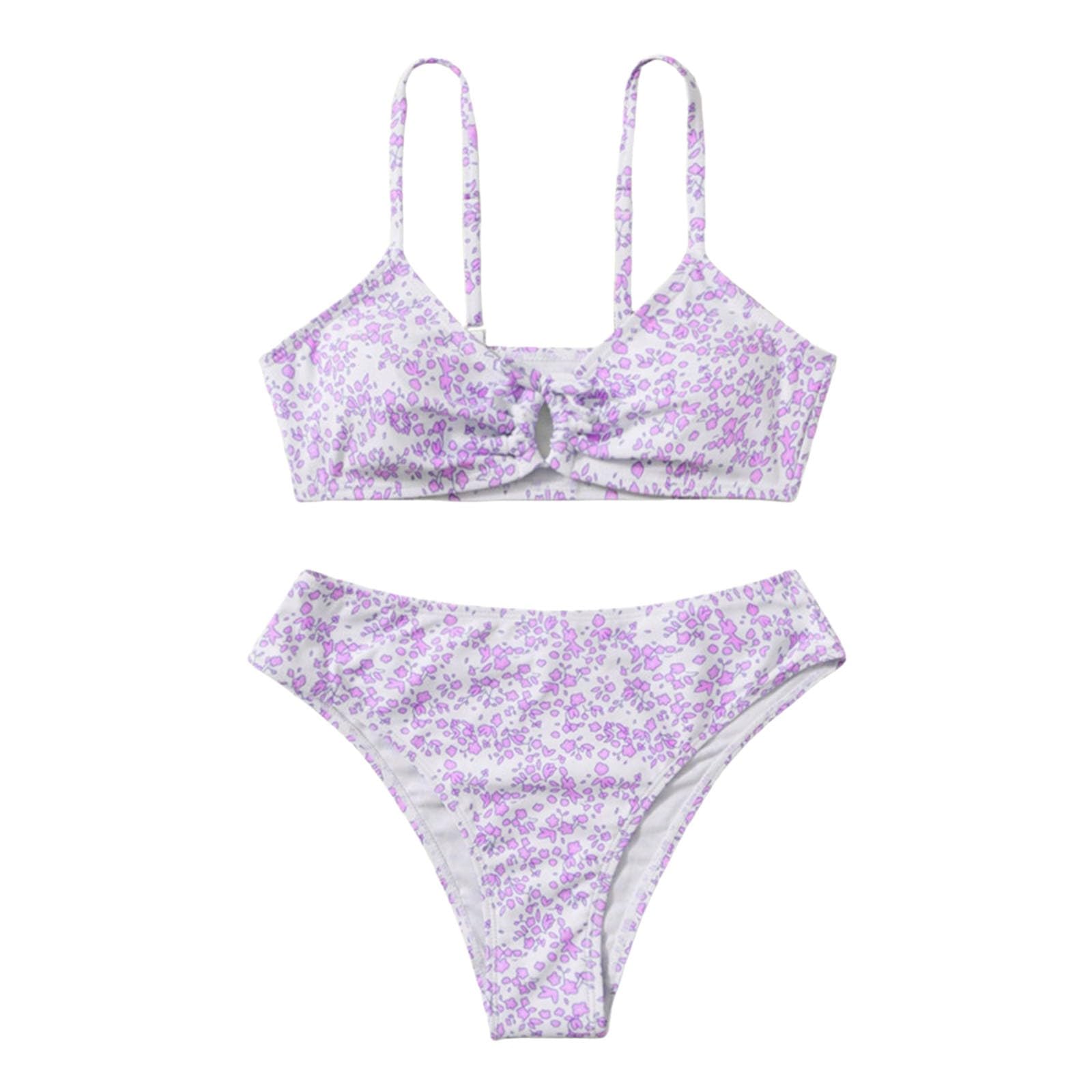 Traje de baño de verano para niñas, juego de 2 piezas, estampado floral, traje de baño de bikini con tiras para adolescentes, verano, playa, vacaciones, fiesta de piscina, entrenamiento de natación