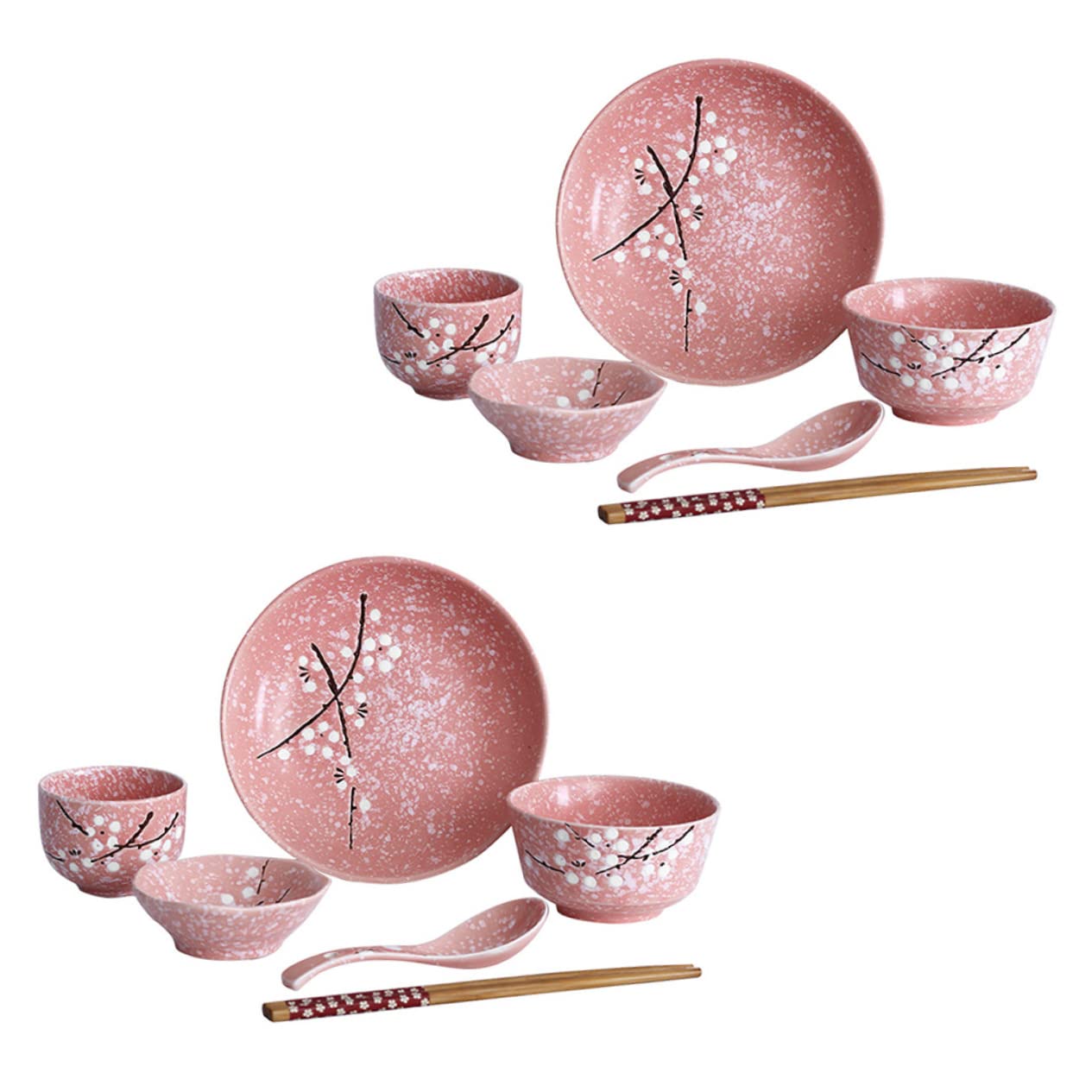 Ensemble de Vaisselle en Céramique Style Japonerie, 1 Set Rose