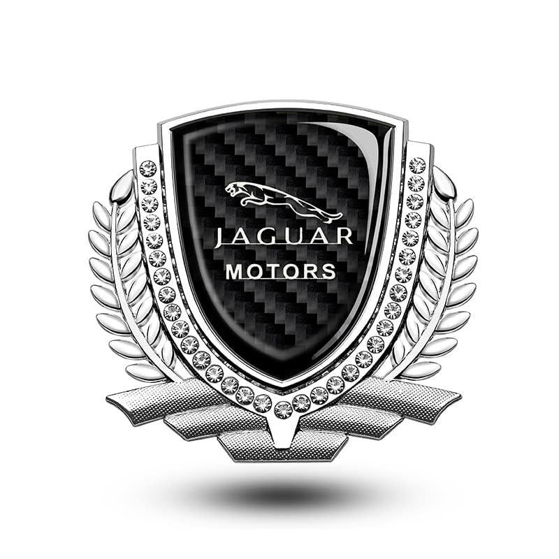 OUSIKA Etiqueta Engomada Insignia Cristal Ventana Lateral del Automóvil, Calcomanía con Emblema Aleación 3D, Accesorios Decoración Exterior, para Jaguar XF XFL XJ XJL XE XEL XK XKR XJ6,Silver