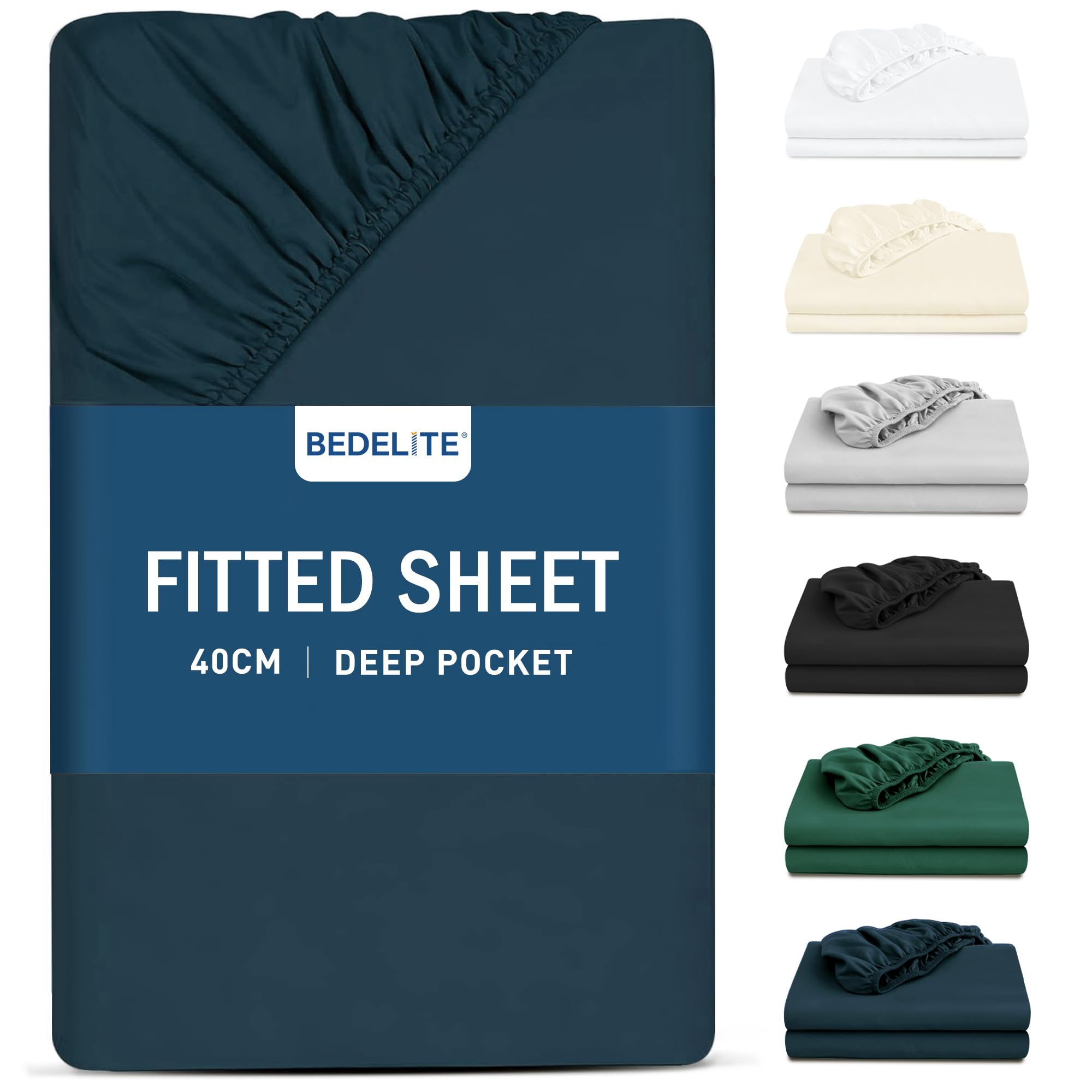 BEDELITE Super King Size Fitted Sheet Deep -Dark Navy Blue Soft Brushed Microfibre Bottom Sheet for Superking Bed, Deep Pocket 16 inch (40 cm), 180x200cm