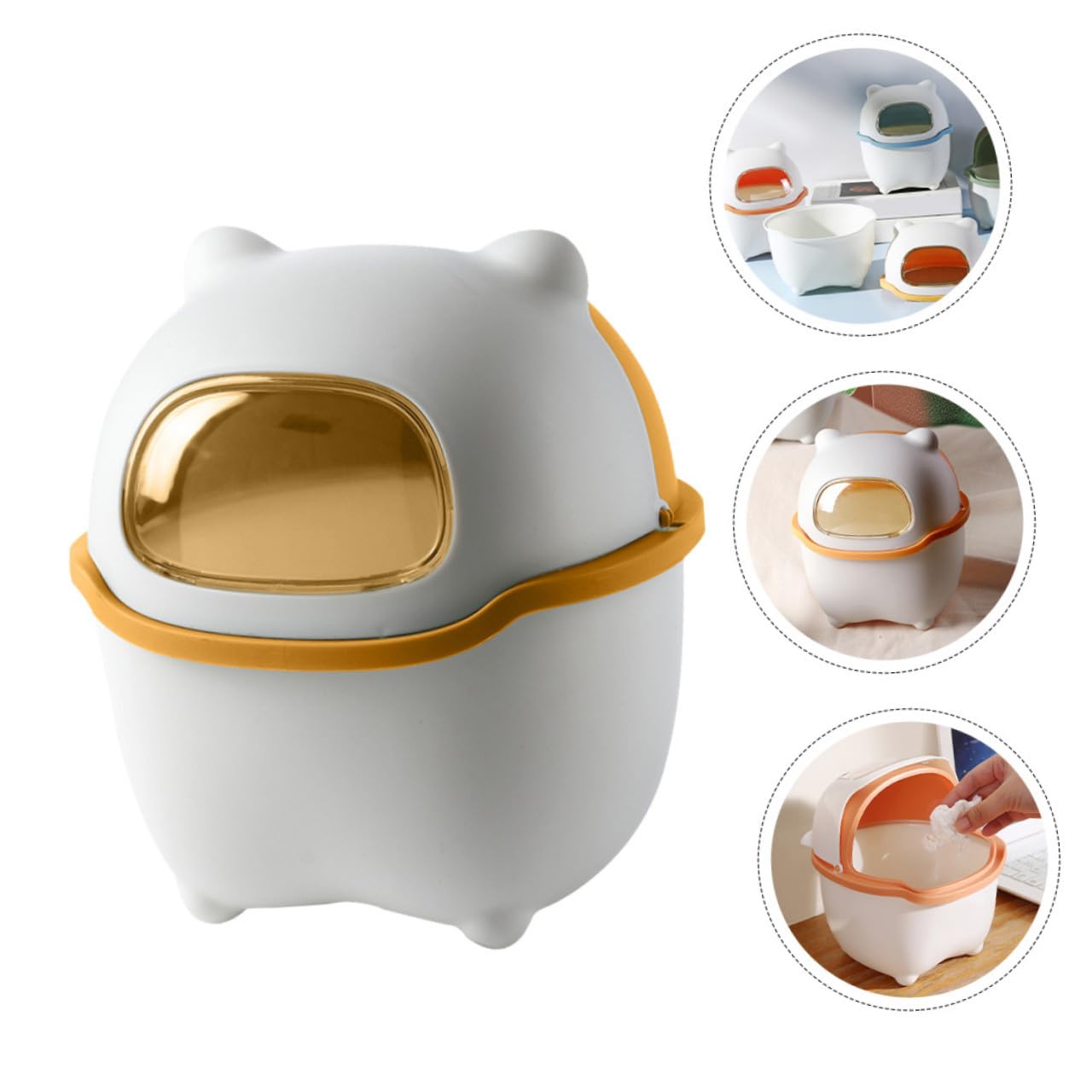 Mini Bear Desktop Trash Can with Lid, PP PET Compact Storage Bin