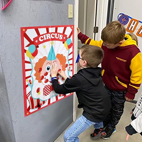 Miniatura 3 de PARTYLOUD Pin The Nose on The Clown, juegos de fiesta de circo, juegos de fiesta temática de carnaval, suministros de fiesta preescolar para niños,