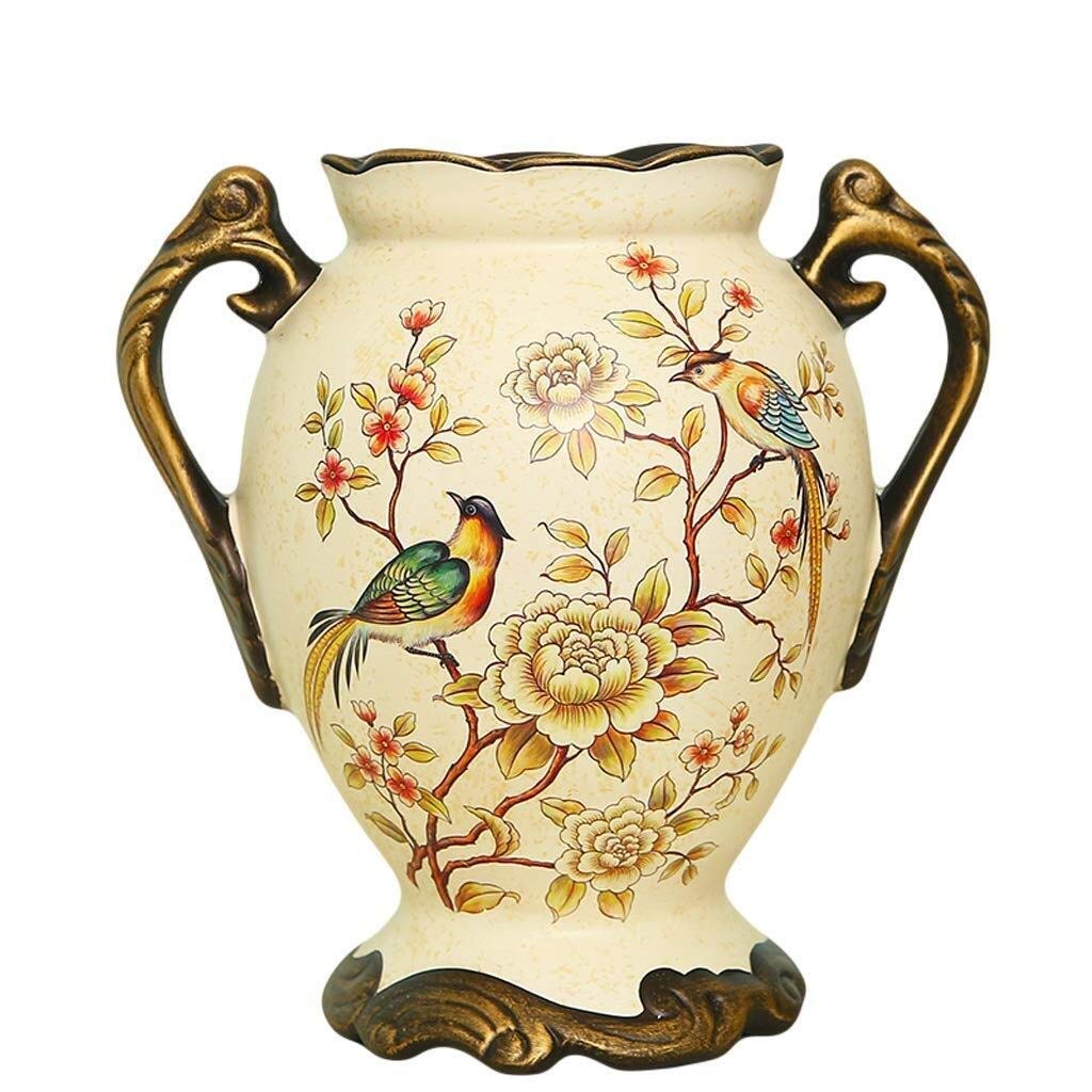 asdchZen Vase Ceramic Vases,Decorative Vase,Vase For Flowers European Retro Ceramic Large Floral American Country Flower Arranger Living Room Home Decoration Ornaments Flower