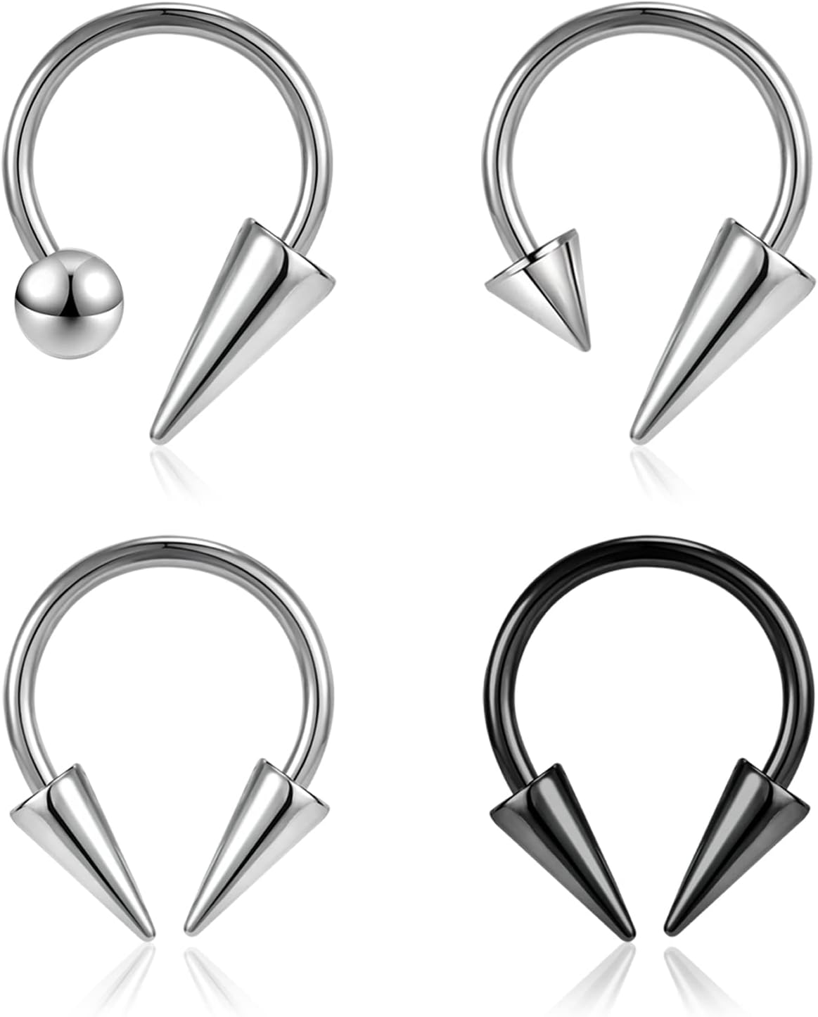 BodyAce 16G Spike Septum Rings Horseshoe Nose Rings, Stainless Steel Daith Helix Tragus Cartilage Earrings Hoop, Rook Lobe Lip Piercing for Women Men