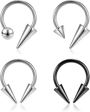 16G Spike Septum Rings Horseshoe Nose Rings, Stainless Steel Daith Helix Tragus Cartilage Earrings Hoop, Rook Lobe Lip Piercing for Women Men