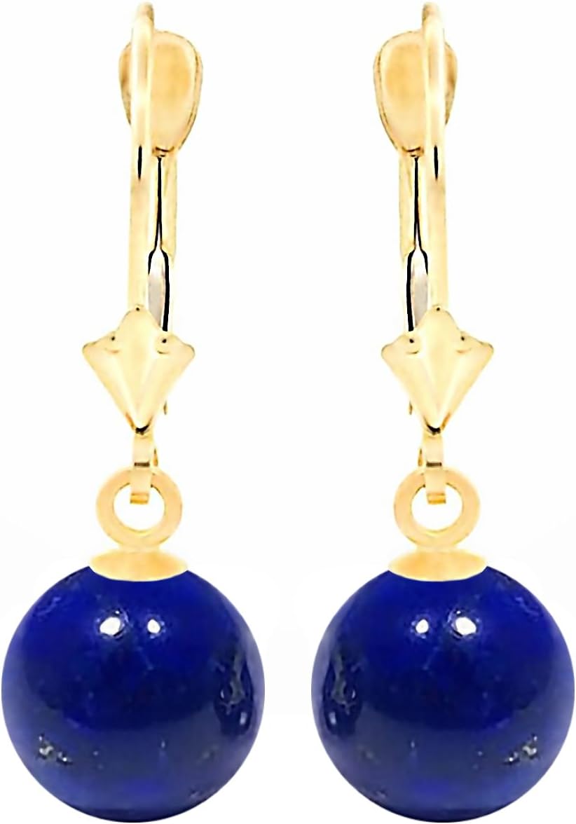 Trustmark 14K Yellow Gold 10mm Natural Lapis Lazuli Ball Leverback Earrings