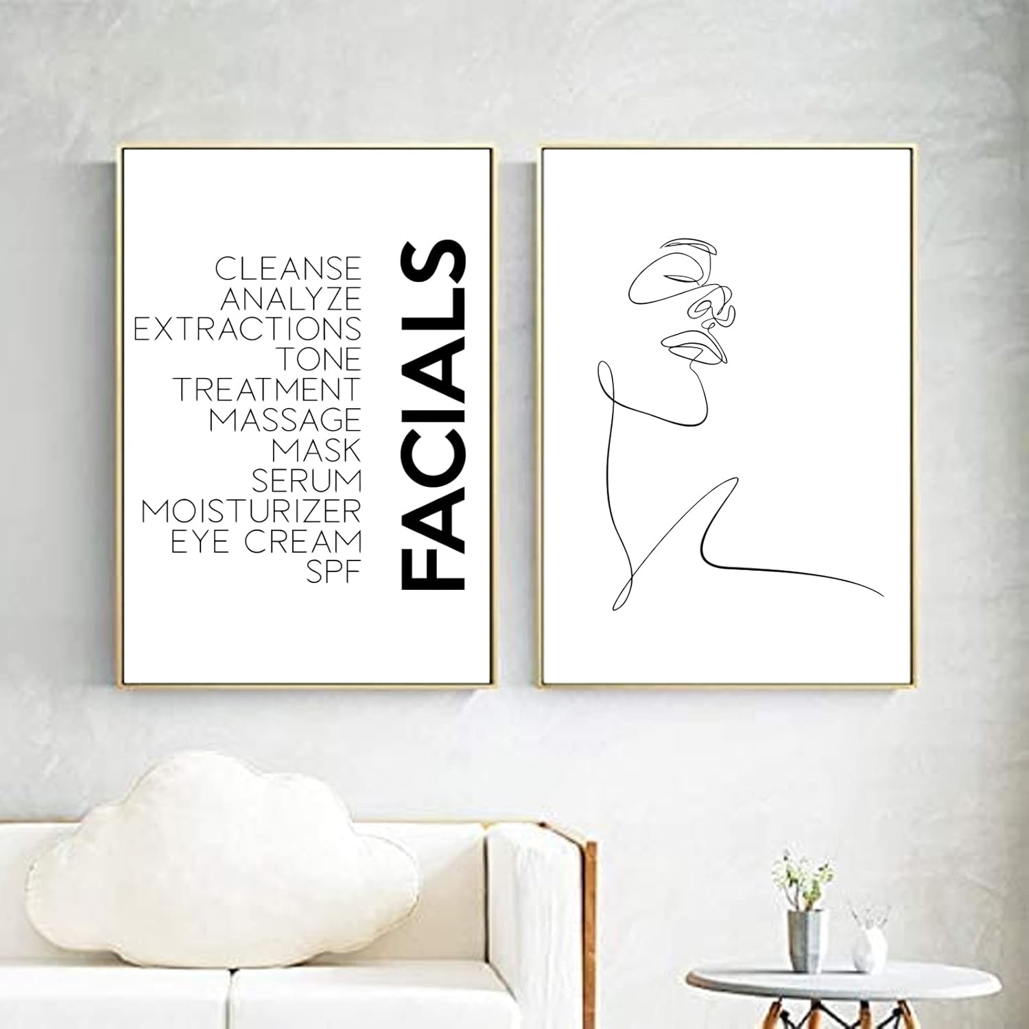 Ecyanlv Impresión artística minimalista con citas faciales, arte de pared, impresión en lienzo en blanco y negro, decoración de belleza de spa,