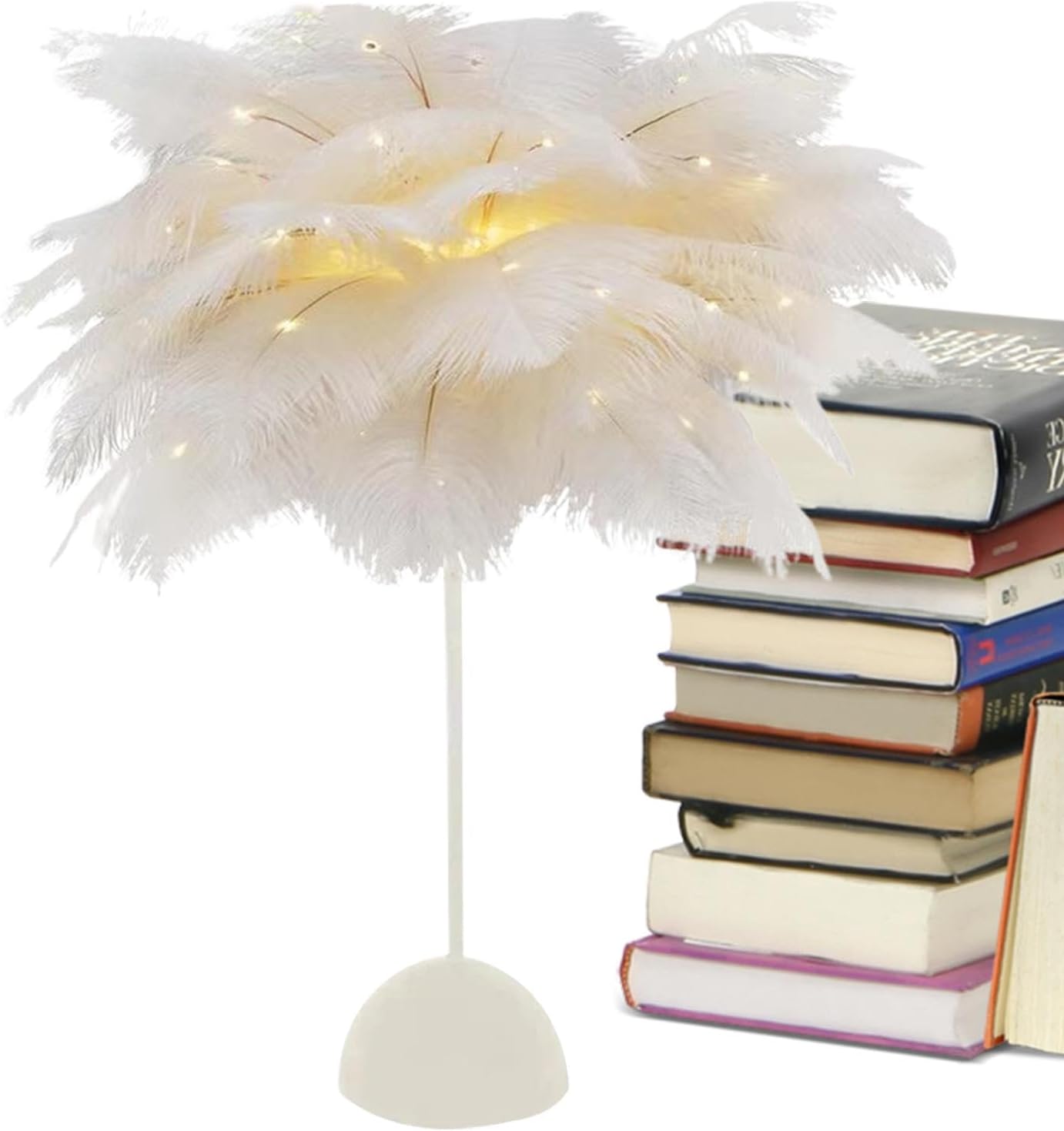 Feather Desk Lamp, Feathered Night Light, Romantic Feather Light, Feather Shade Night Light, Chic Bedside Lighting, Led Battery Operated for Wedding Centerpiece Christmas Valentine's Day Decor