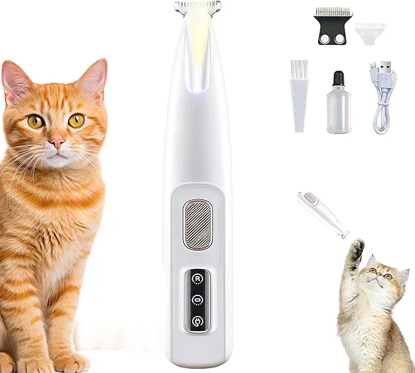 Belvedere Trimmer, 2025 New Belvedir Cat Paw Grooming Trimmer Quiet, Waterproof Rechargeable Cats Shaver for Matted Fur Quiet with LED Light, 2 Wide Blades (1set)