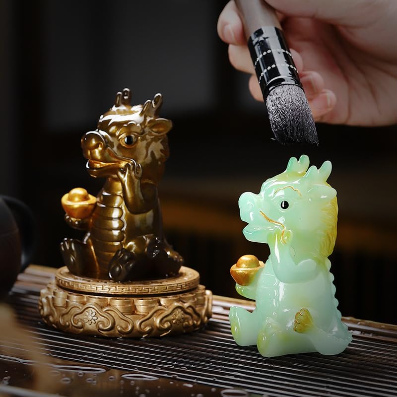 Hormsdar Color Changing Tea Pet Dragon Cute Resin Statue Kung Fu Tea Tray Decor Tea Lover's Gift Home Office Desk Feng Shui Ornament (Big-Green)