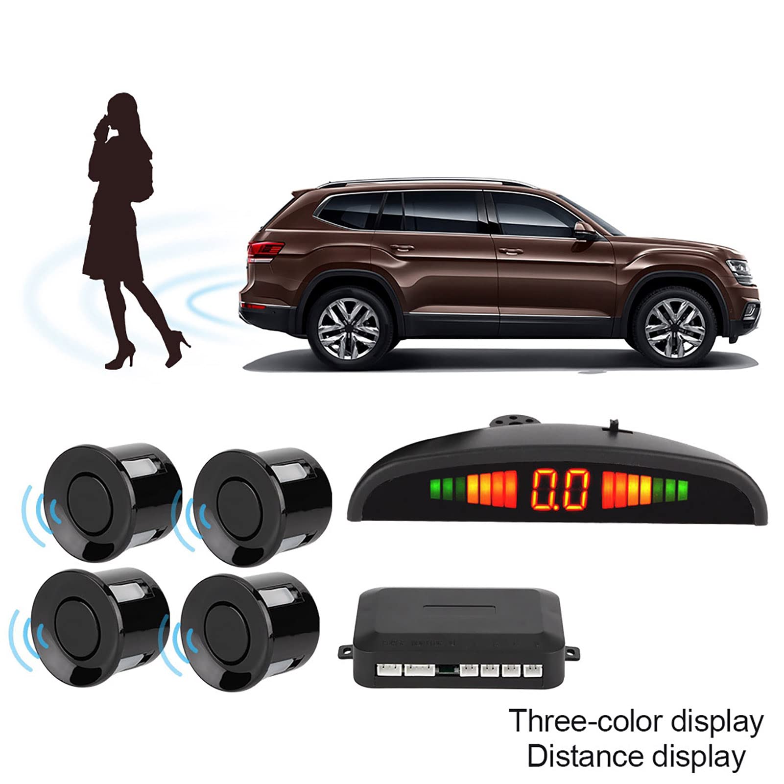 Sensor De Aparcamiento,DC 12 V 4 sensores de aparcamiento, sistema de LED de radar trasero de marcha atrás de coche, alarma de sonido para Universal