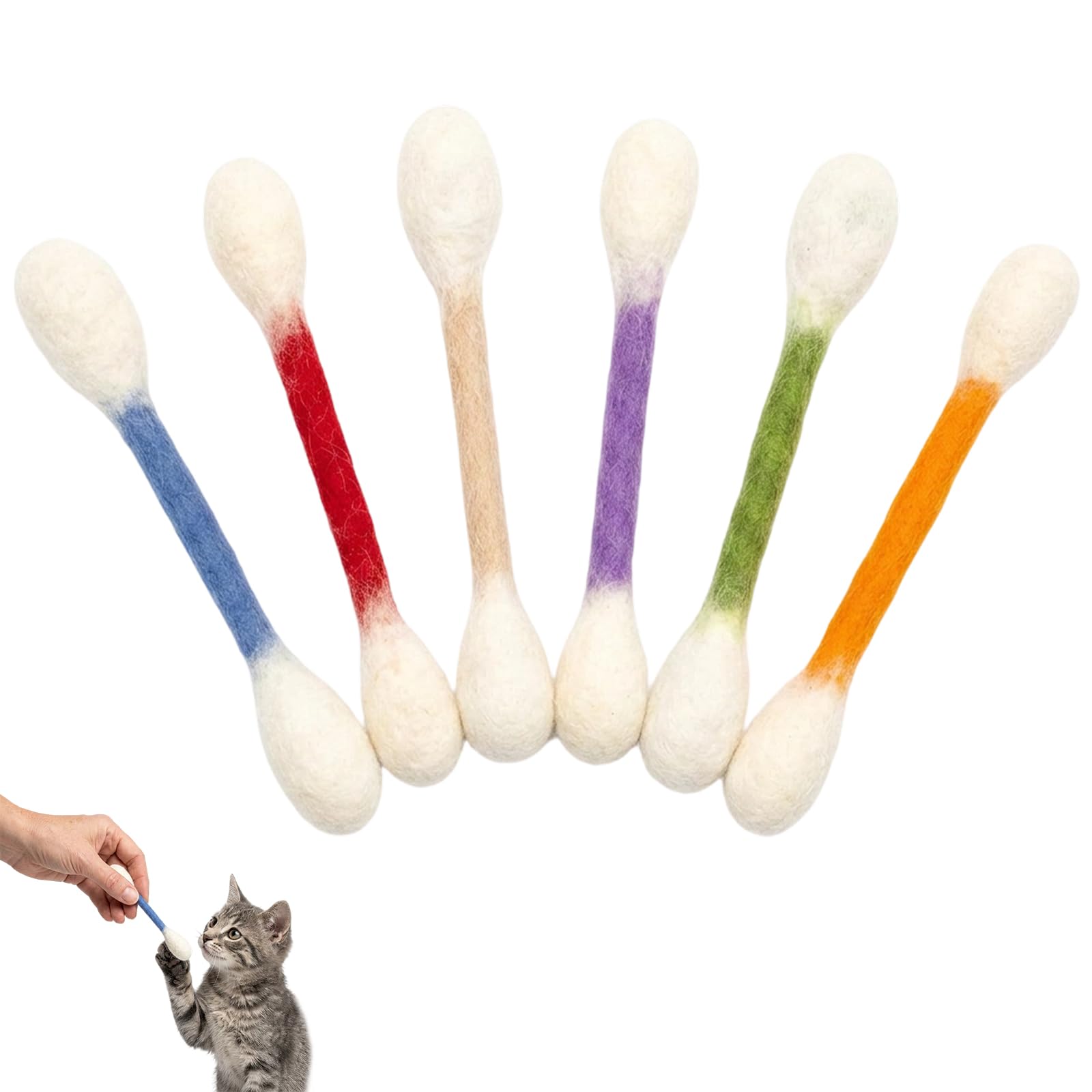 YFHUVB Cat Kicker Toy, 6 PCS Large Cotton Swabs for Indoor Feline Companions, Multi-Colour Catnip Enriched Chew Items for Interactive Engagement, Red Orange White Purple Green Blue Assortment