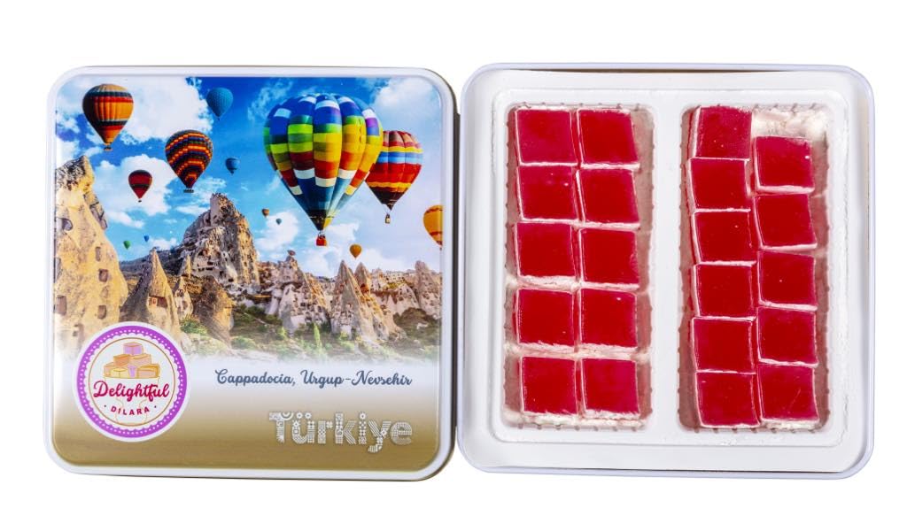 Delightful DilaraGul Aromali Lokum Rose Turkish Delight Gift Box 500g Tin Tubs of Vintage Sweets Gift Box Birthday Present Turkish Food Gifts - Eid Gift Confectionery Box Gluten Free