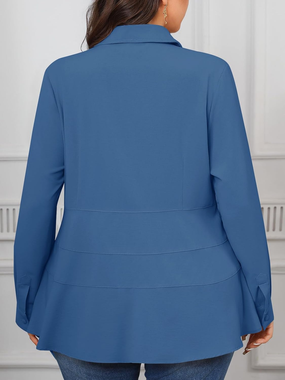 Beautife Women's Plus Size Blouse Dressy Casual Long Sleeve Button Down Shirts V Neck Slimming Peplum Tops - Image 3