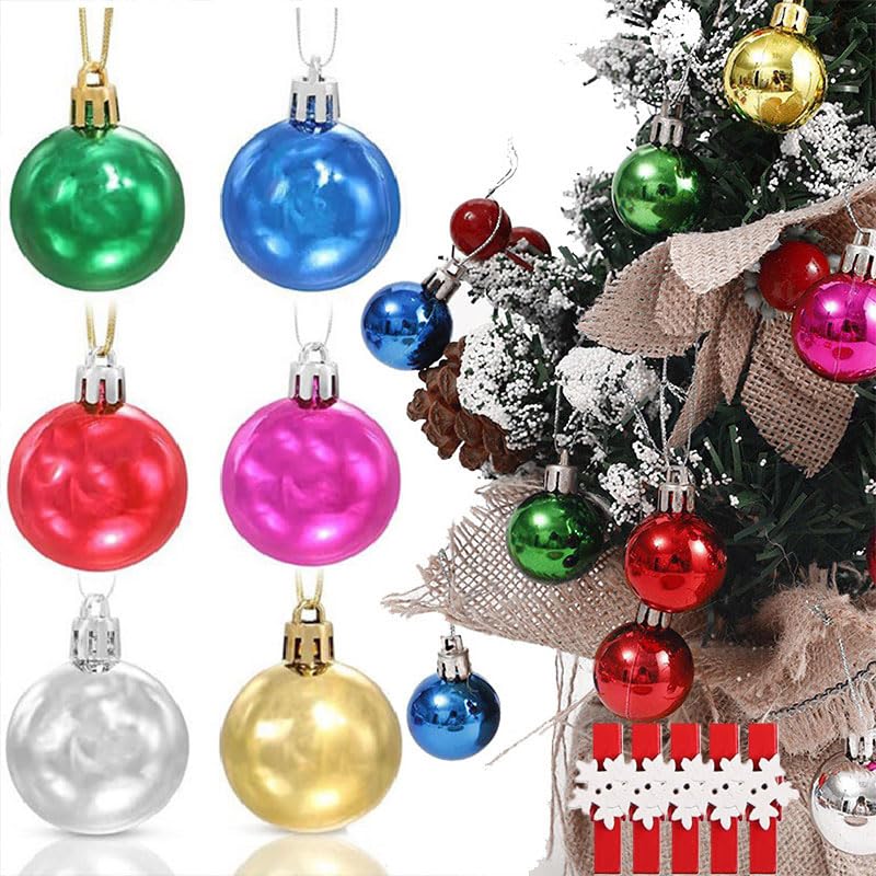 Bolas de Navidad Decorativas, Bolas de Árbol de Navidad para Colgar, Bolas Plástico Navidad, 48PCS 3cm Bolas de Colores con Cuerdas Adornos Navideños para Árbol de Navidad Boda Fiesta