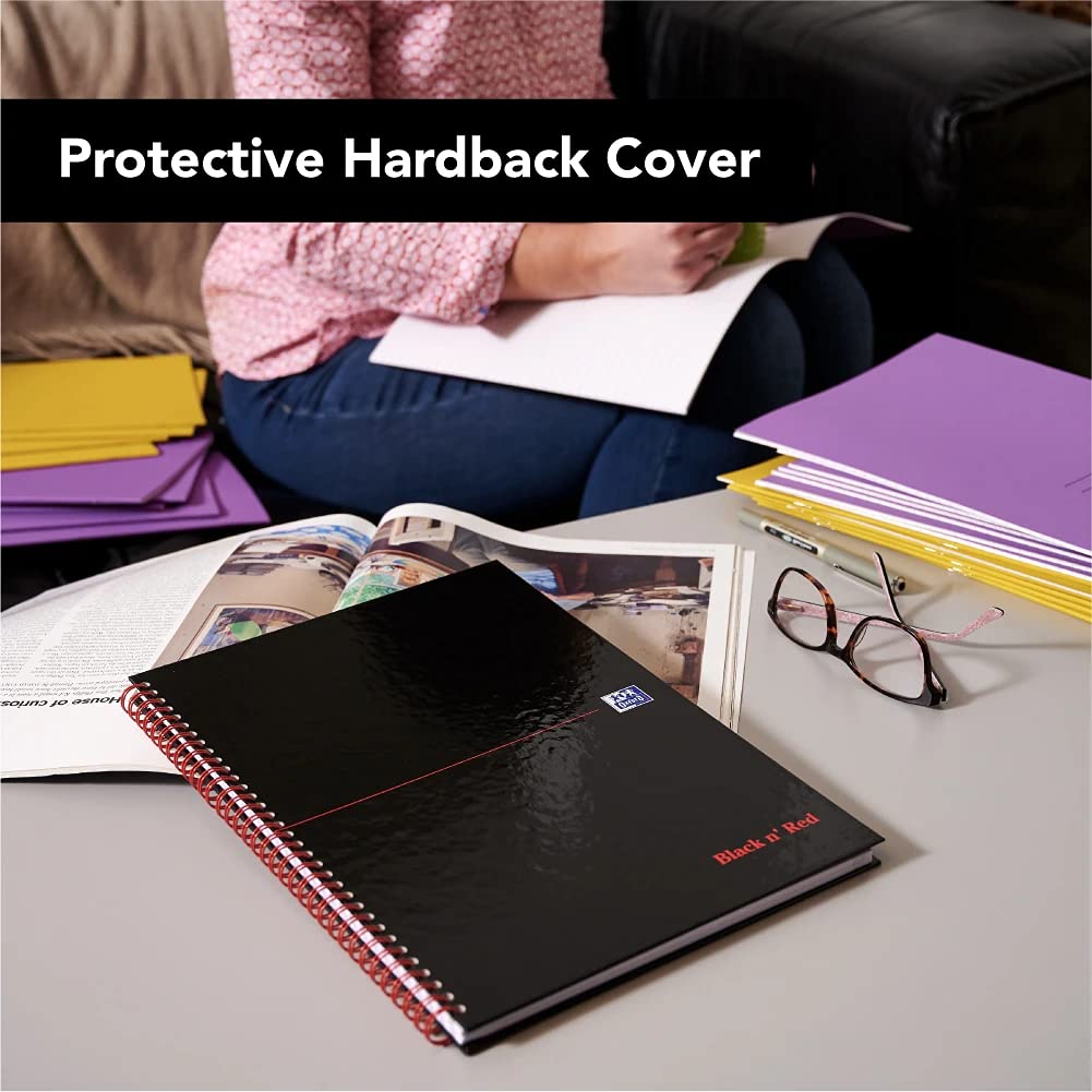 Oxford Black n ' Red, quaderno A4 con copertina rigida, lucido, rilegato a filo, foderato e perforato, confezione da 5