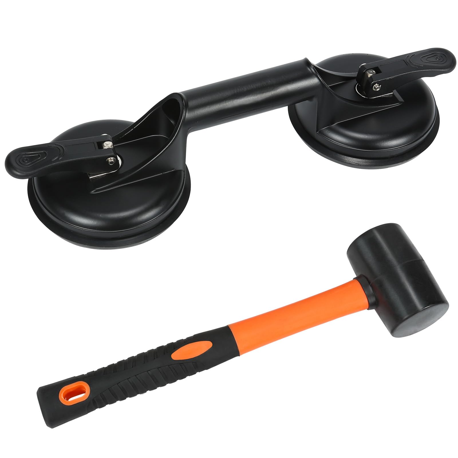 Floor Gap Fixer Tool Heavy Duty Striking Surface Floor Gap Repair Tool, Aluminum Alloy Enhanced 2 Suction Cups with Double-sided Striking Points and Rubber Mallet for Laminate/Vinyl Flooring