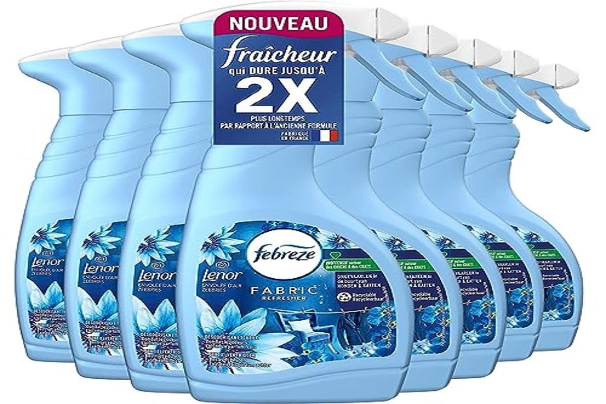 Febreze Spray Ambientador Textil Lenor Volada De Aire (8 x 500 ml), Tecnología OdourClear, elimina los olores de tus textiles para dejar solo un perfume fresco,