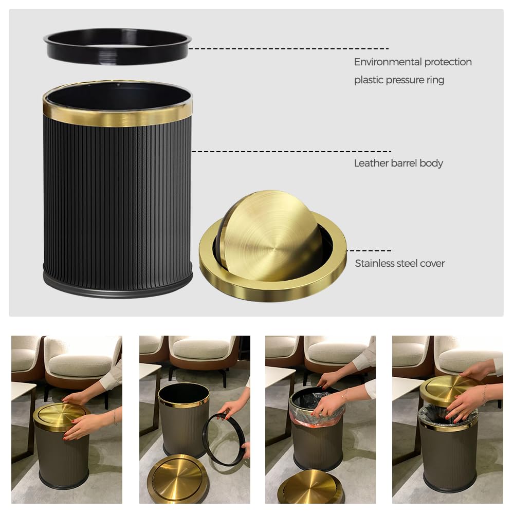 15L/4 Gallone Badezimmer Goldkorb, Badezimmer Papierkorb, High-End Badezimmer Müllkorb, Wohnzimmer, Schlafzimmer, Büro (schwarz)