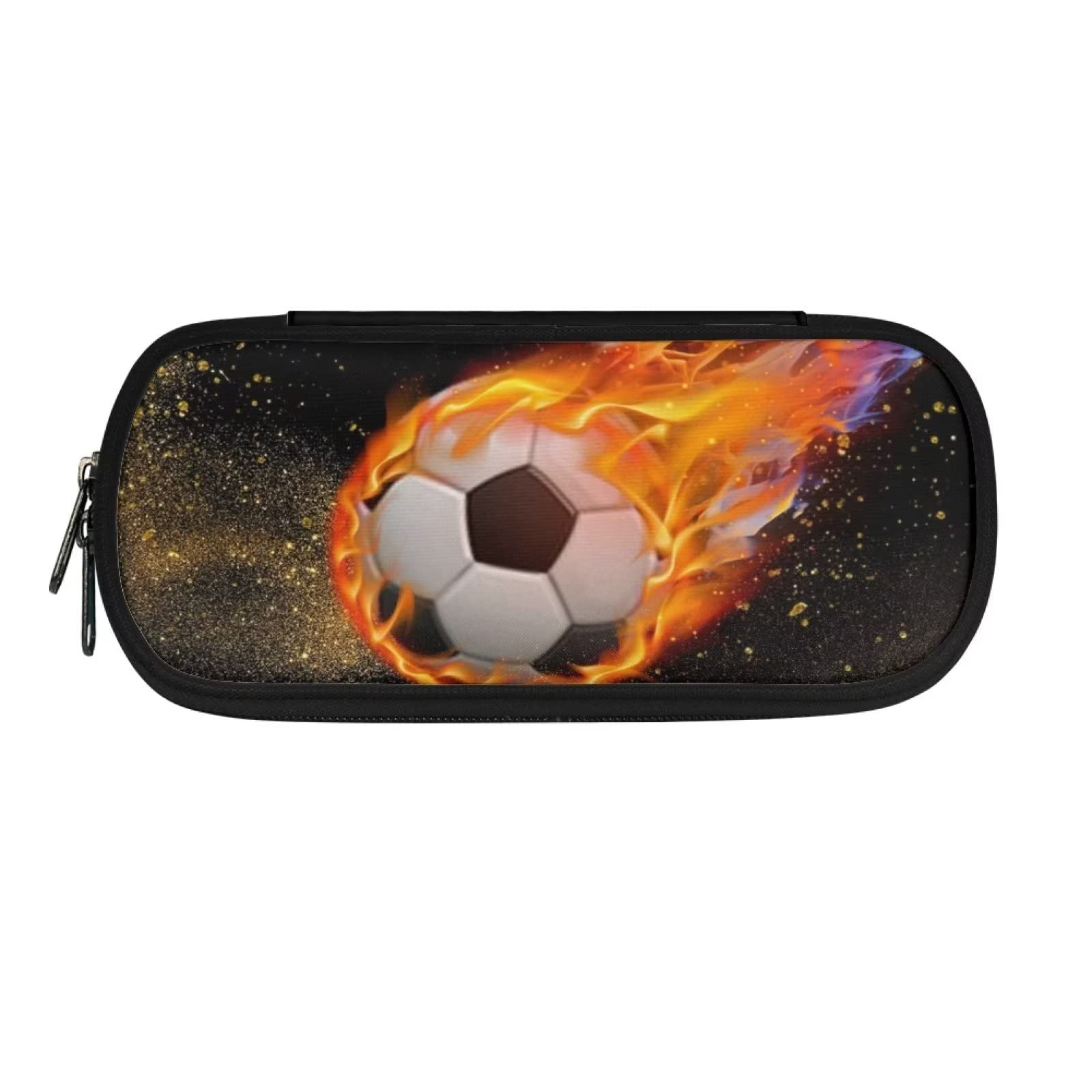 HUGS IDEA Fire Soccer Football Large Pencil Case for Boys Girls Big Capacity Zipper Pencil Case, Office School Supplies Pencil Holder Case Stationery Organizer Bag
