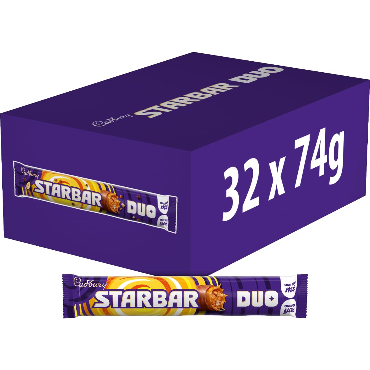 Cadbury Starbar Duo Chocolate Bars, Bulk Buy Treats for Snacking, Sharing & Gifting 32 x 74 g