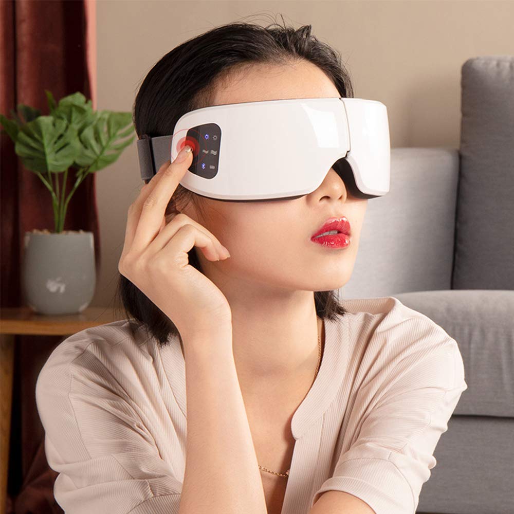 Bluetooth Gafas De Masaje con Vibración Masaje Calor Calor, Aliviar La Tensión Ocular Música Bluetooth Y 4 Modos De Trabajo USB Recargable