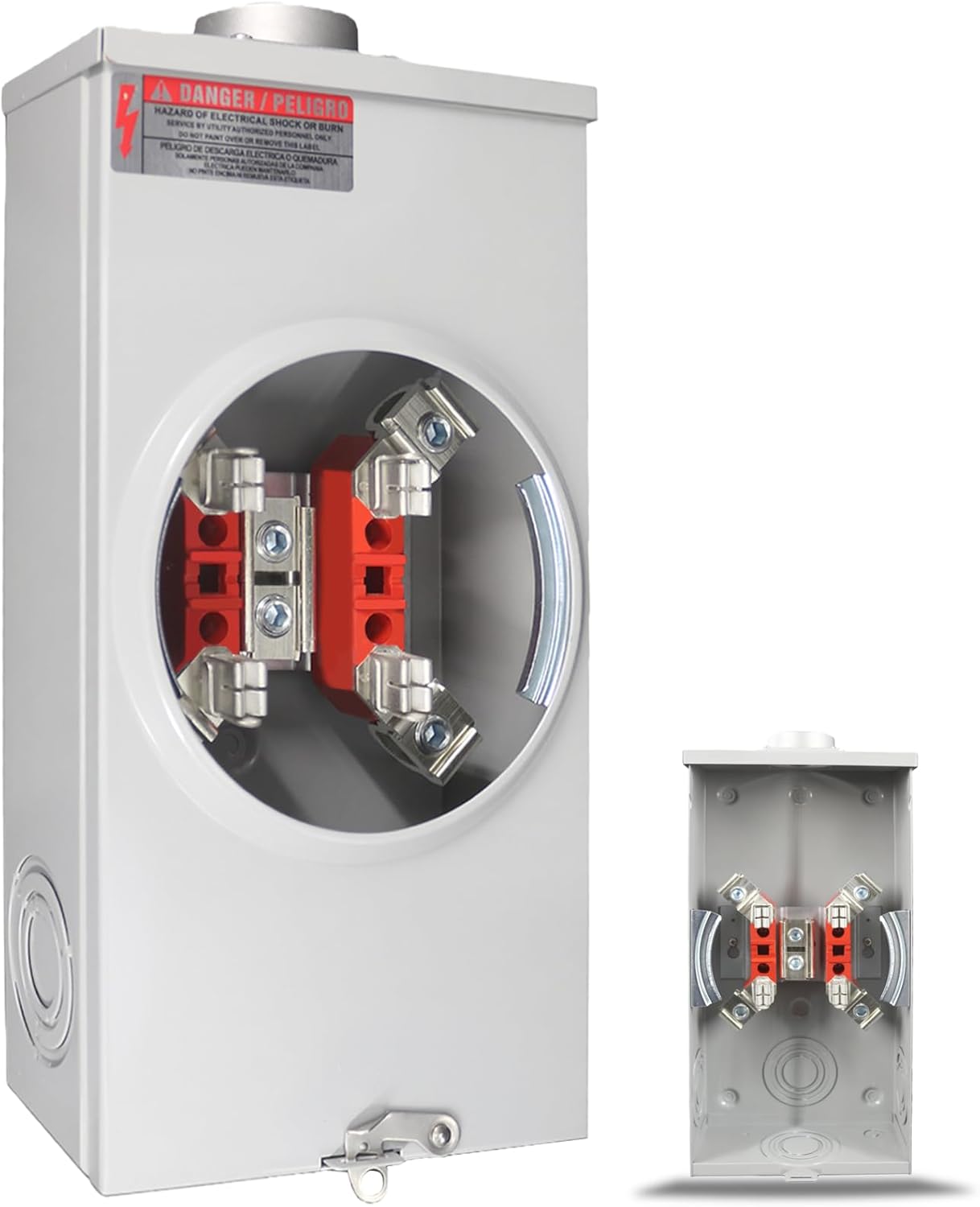 200 Amp Meter Socket, 4 Jaw Meter Base, 600V 1 Phase 3 Wire Ringless Type with Horn Bypass, Suitable for Overhead/Underground Feed Electric Meter Box for Single Family Homes