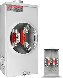 200 Amp Meter Socket, 4 Jaw Meter Base, 600V 1 Phase 3 Wire Ringless Type with Horn Bypass, Suitable for Overhead/Underground Feed Electric Meter Box for Single Family Homes