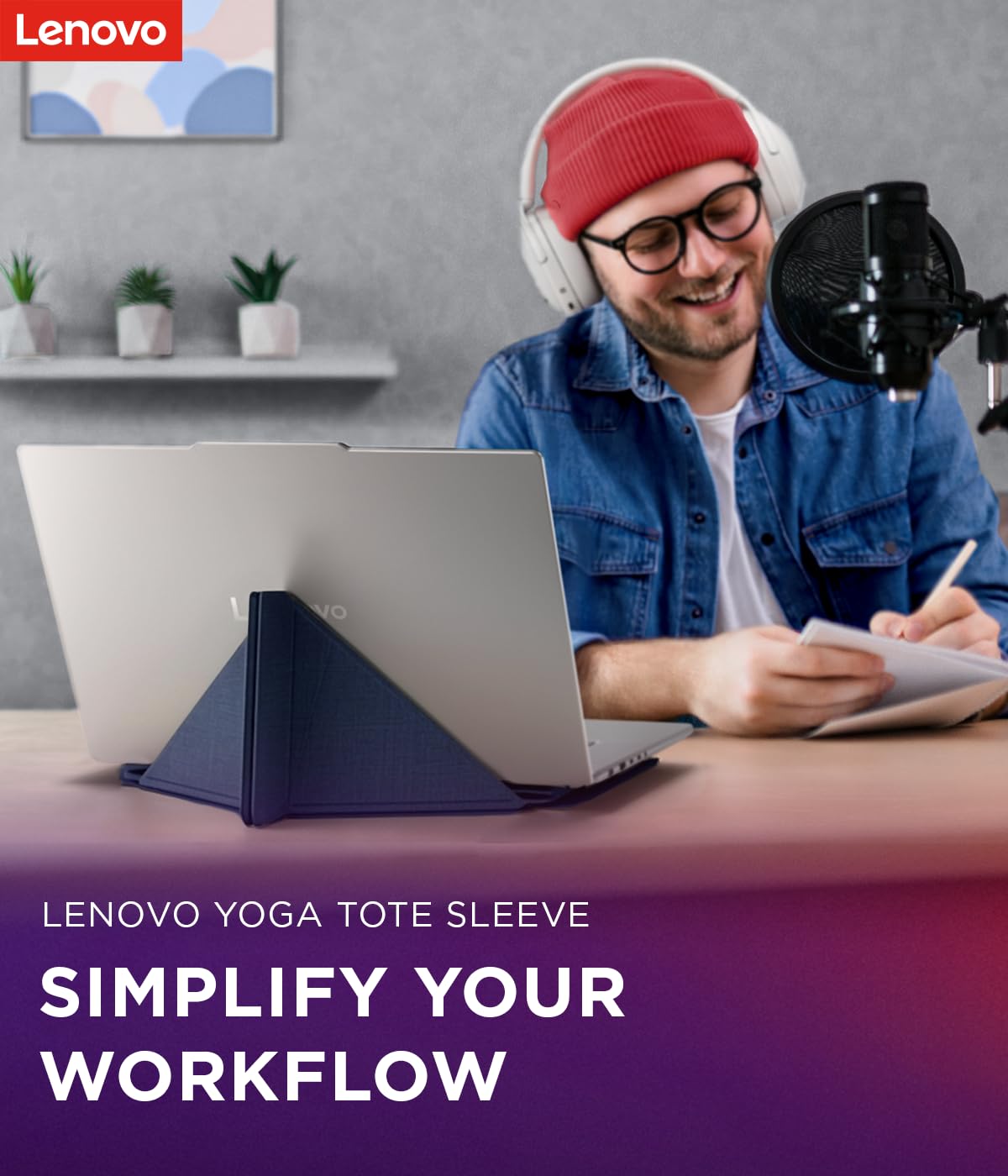 Lenovo Yoga Tote - Custodia per laptop con display da 40,6 cm, con supporto apribile, custodia protettiva leggera in poliestere e microfibra, colore blu
