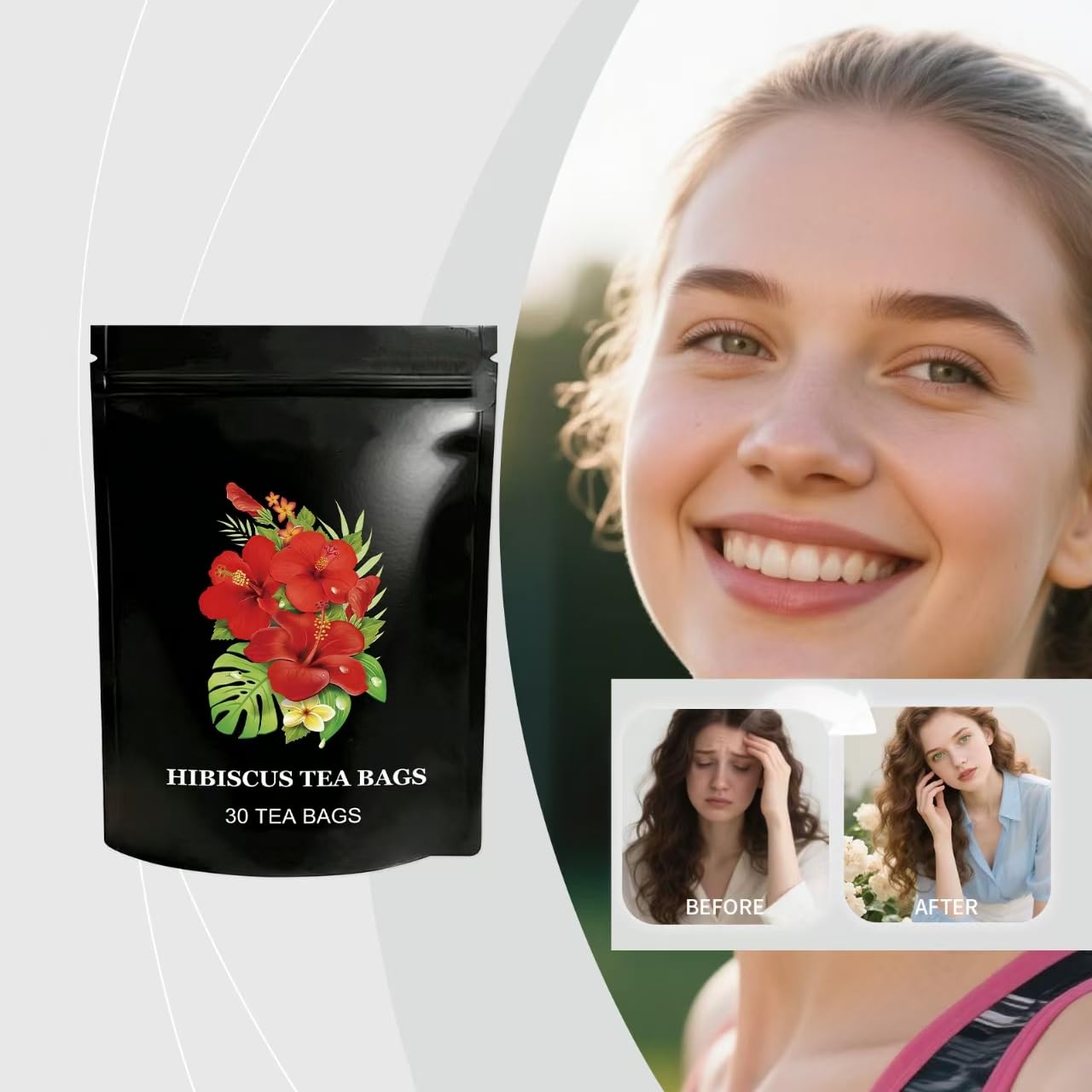 Herbata z hibiskusa w torebkach organicznych | Orzeźwiające i cierpkie wsparcie | 30 sztuk, pakowane pojedynczo,3pcs