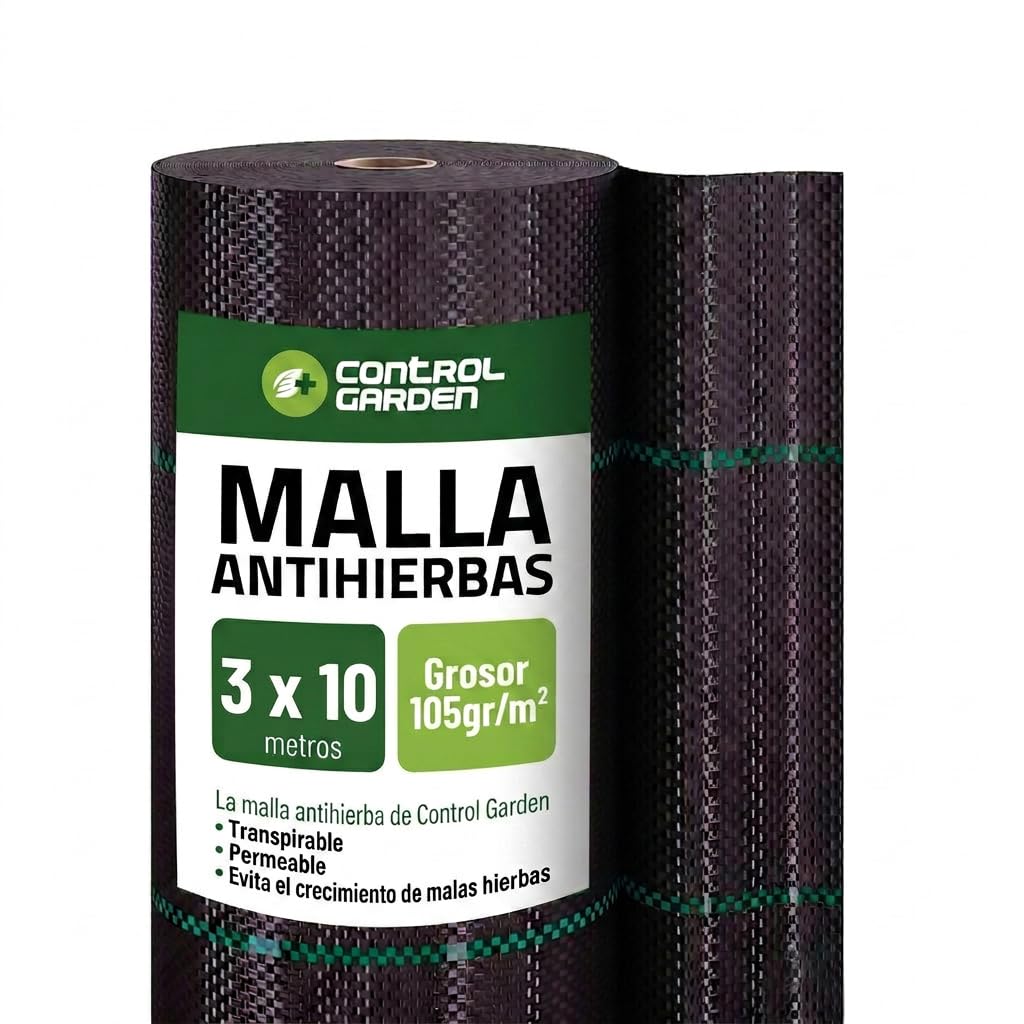 Control Garden Malla Antihierbas 3 x 10 m Grosor 105 gr | Malla Anti Malas Hierbas y Maleza para Jardín, Huerto, Cesped | Tela Cubresuelos Antigerminante Transpirable, Permeable y Resistente