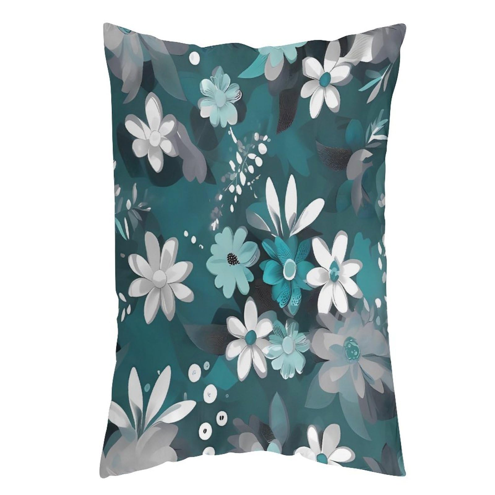 LDGSUPH Teal Grey and White Floral_76917038 Pillow Cases Soft Pillowcase with Invisible Zipper Wrinkle Resistant Pillow Covers Breathable Removable Pillow Protector for Bed Sofa Car 16 "x24